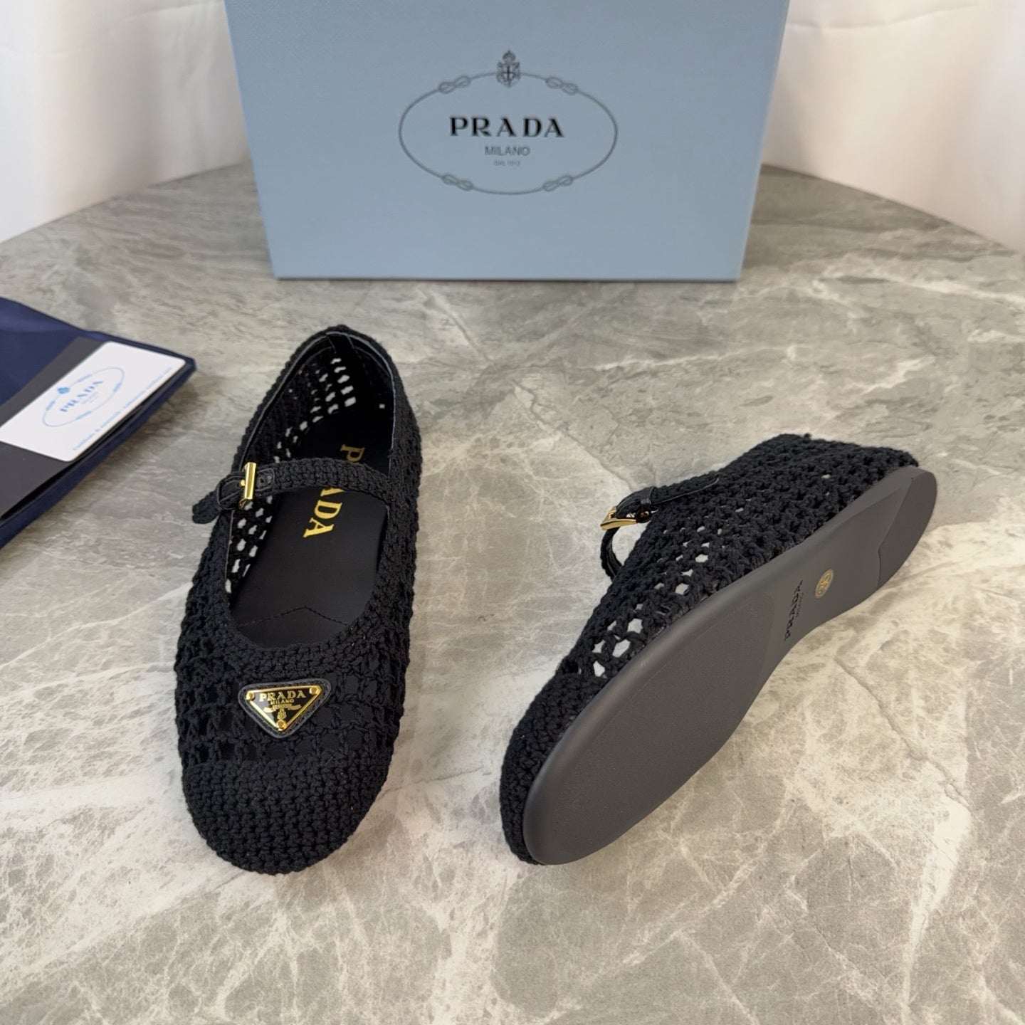 Pra 26s Ballet Flat Black Leather Fabric 635156