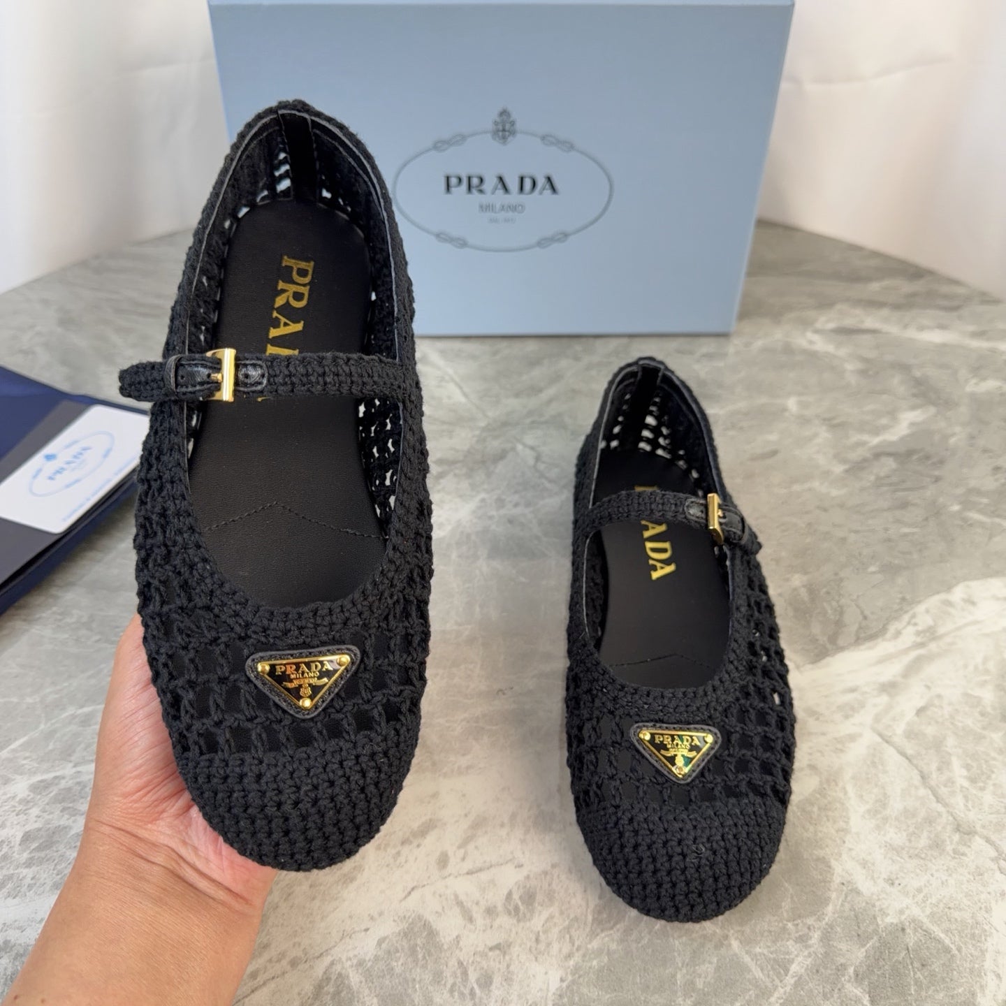 Pra 26s Ballet Flat Black Leather Fabric 635156