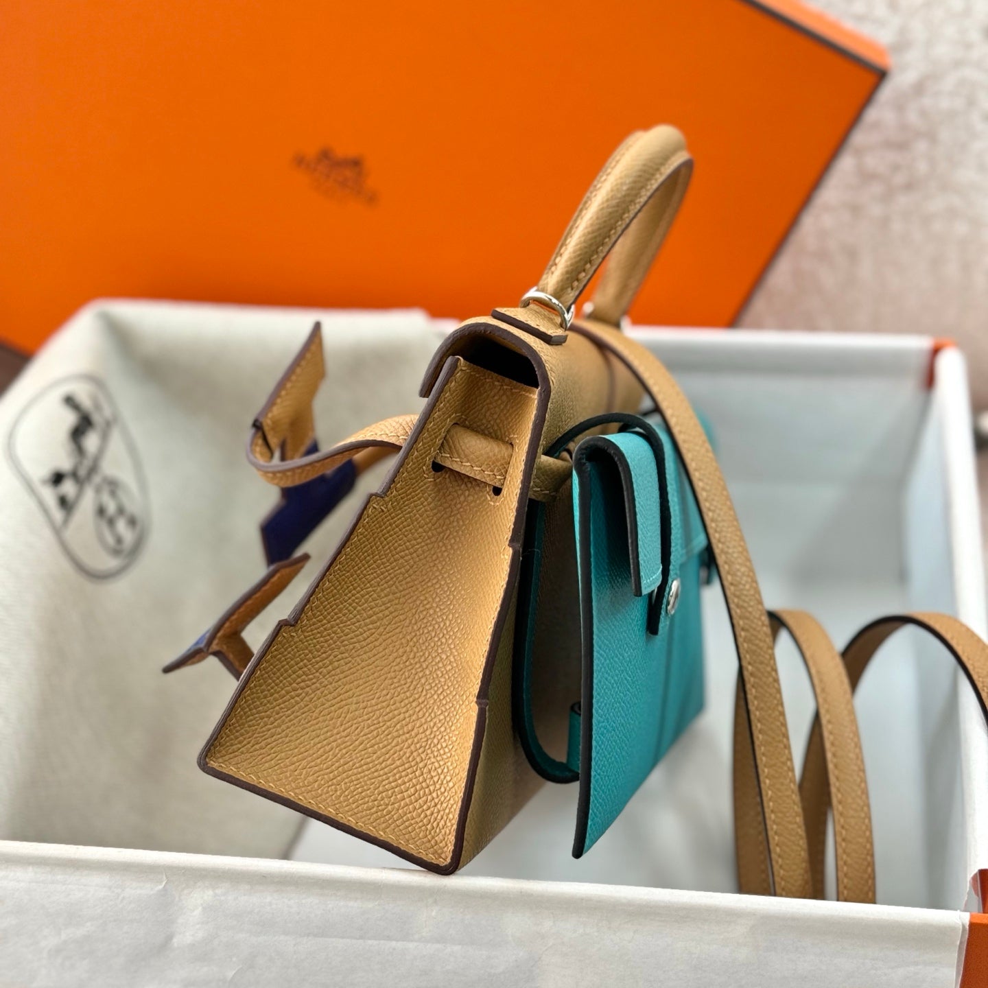 HM Kelly Doll Bag 18cm Brown Blue EpsomLeather 284567