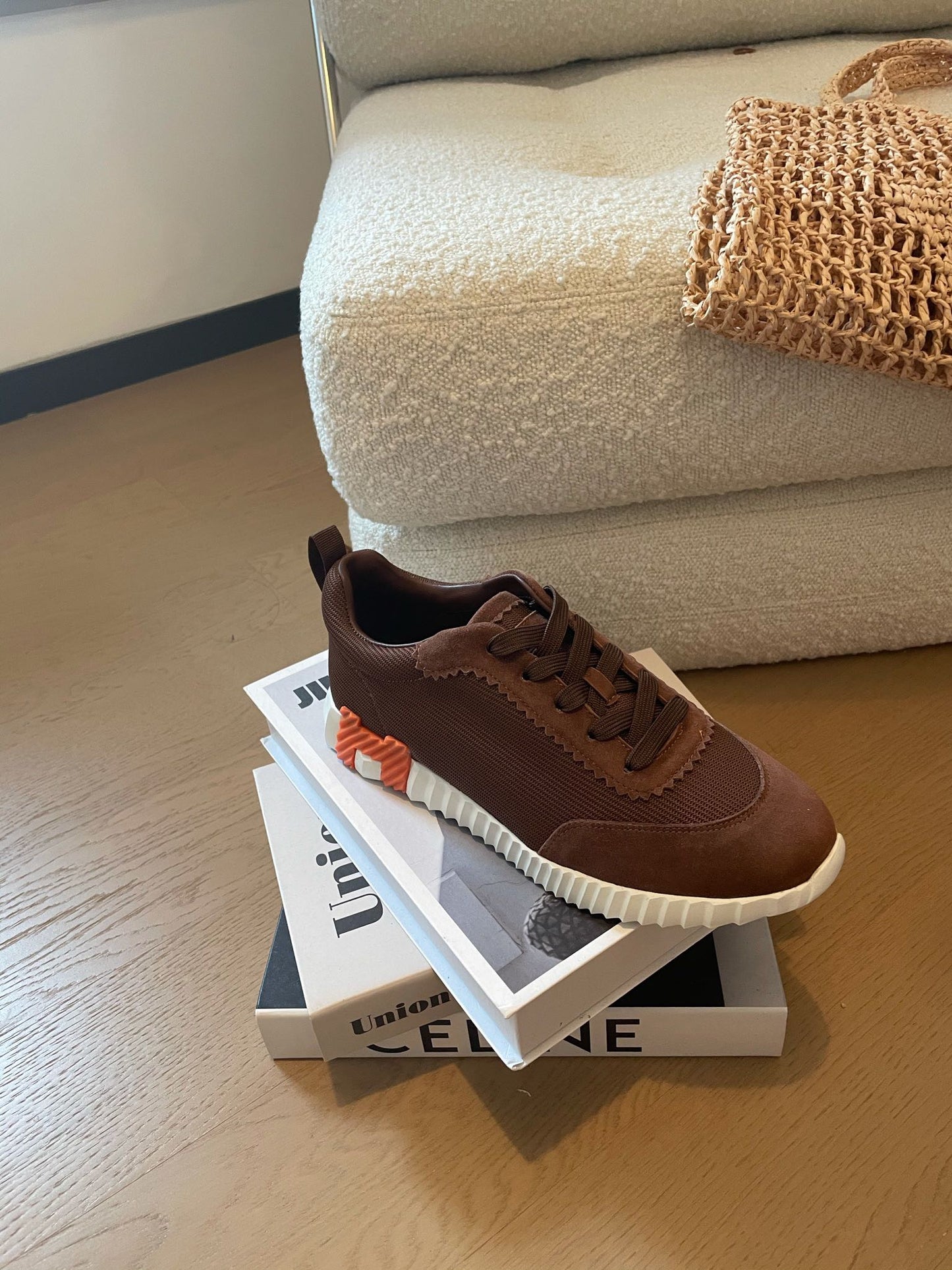 HM Bouncing 35 Sneakers Chocolate Canvas & Suede Goatskin H Orange