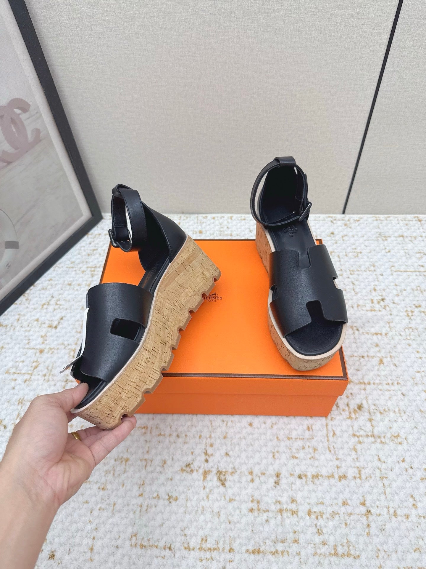 HM Luce 30 Sandal 65mm Black Cowhide Cork 477967