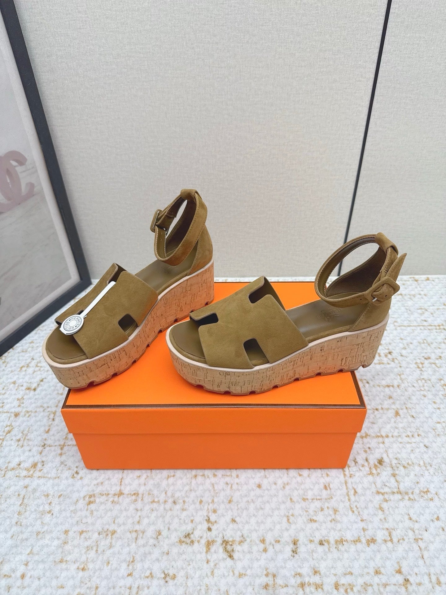 HM Luce 30 Sandal 65mm Amber Earth Suede Cork 477970