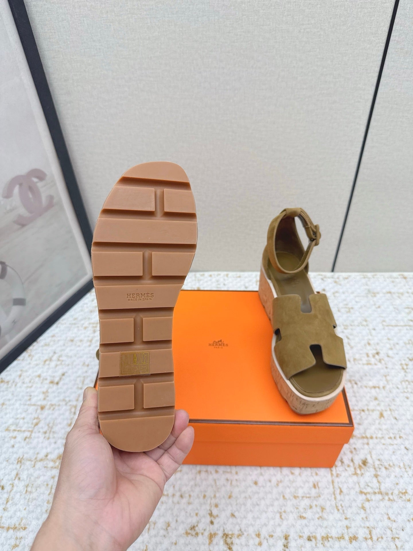 HM Luce 30 Sandal 65mm Amber Earth Suede Cork 477970