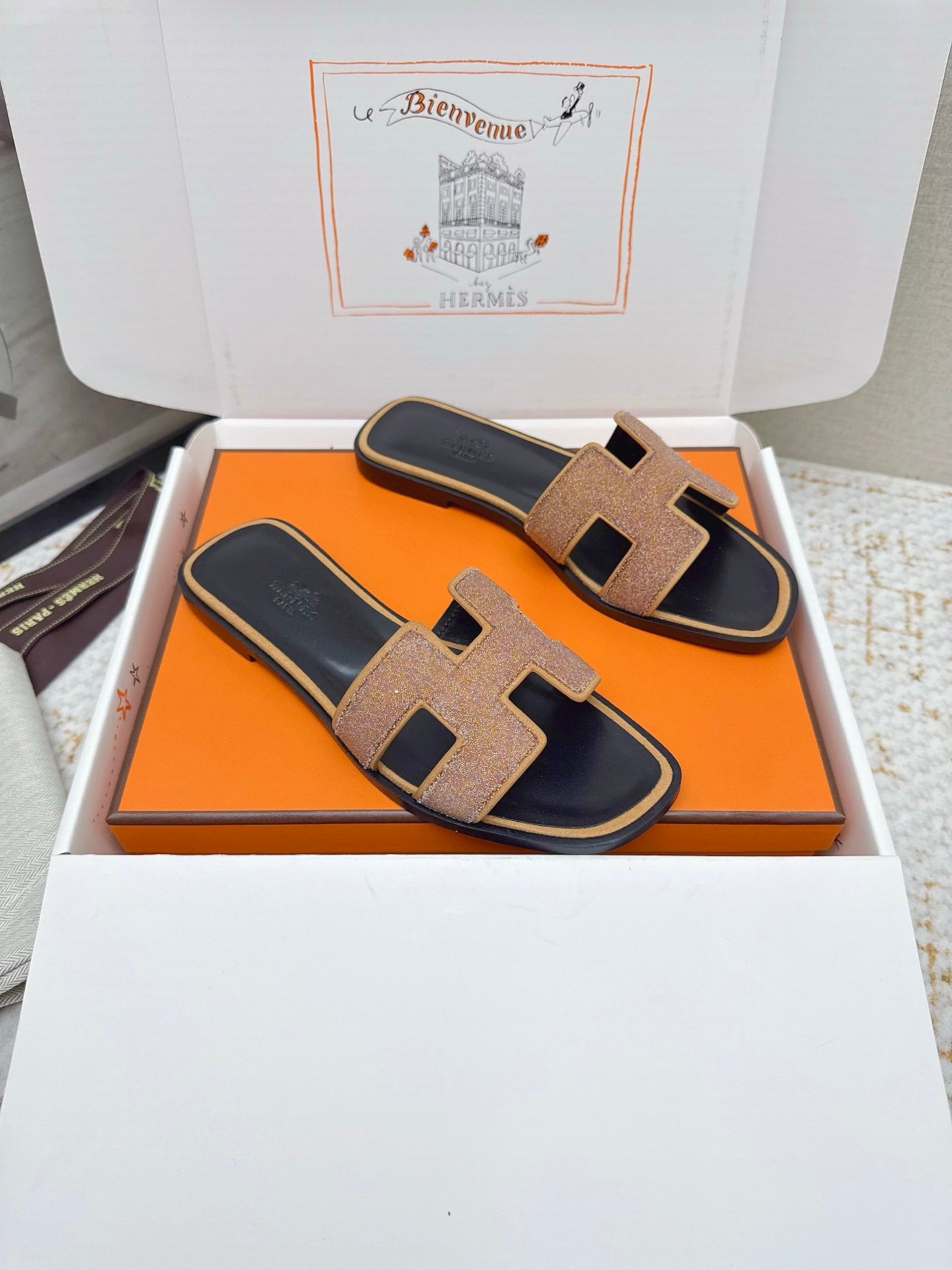 HM Oasis Sandals Black Brown Suede Cowhide 625264