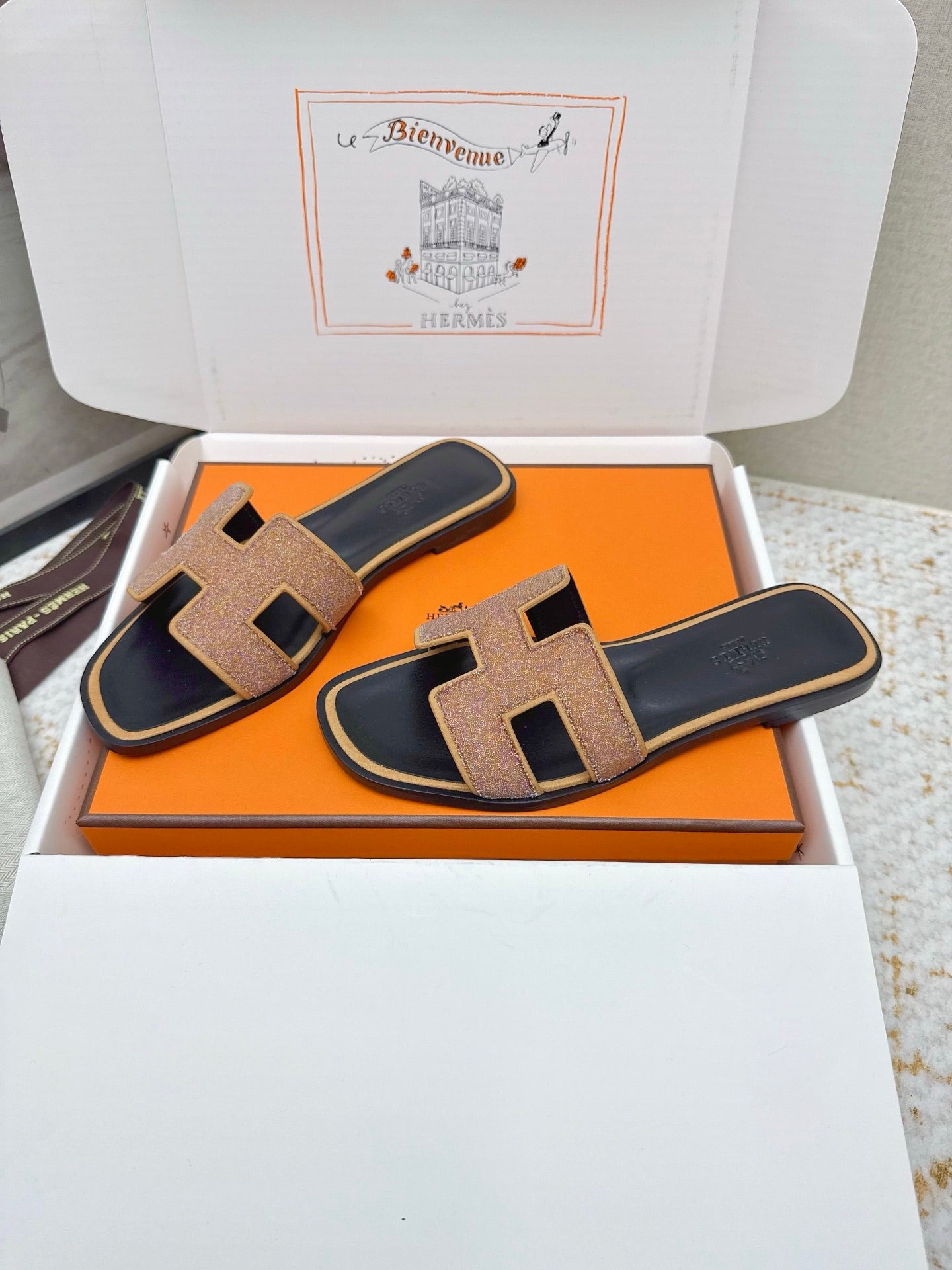 HM Oasis Sandals Black Brown Suede Cowhide 625264