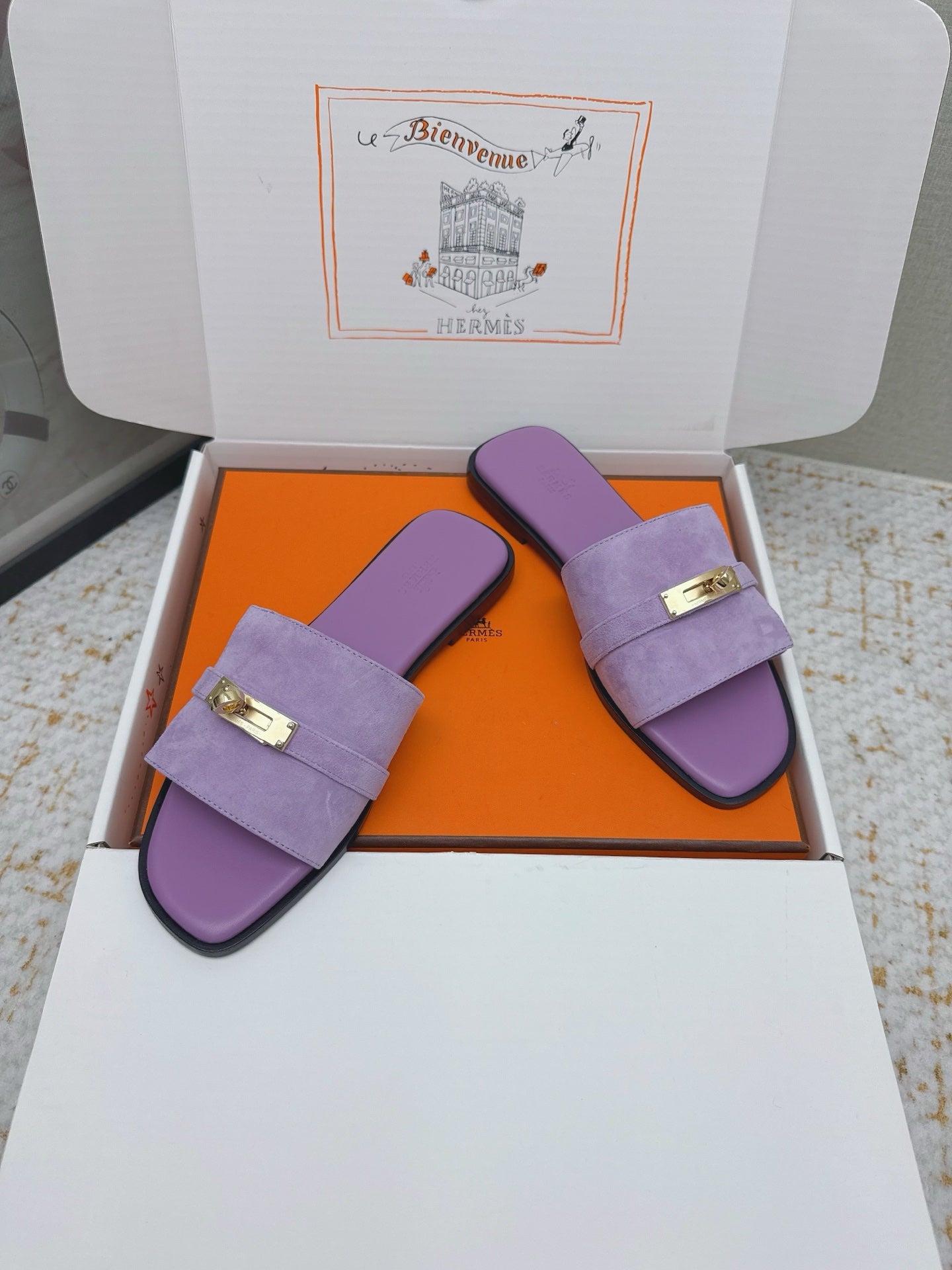 HM 26ss Oasis Sandals Purple Suede Cowhide 625147