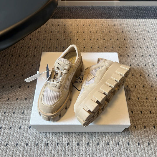 Prada 26s Monolith Sneakers Khaki Suede Mesh Fabric 971699