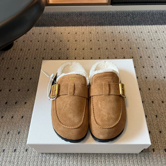 Prada 26s Clogs Brown Suede Shearling 971694