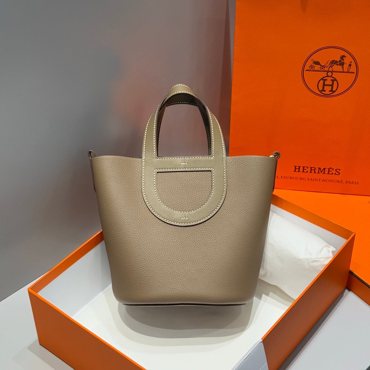 HM In-The-Loop 18cm Bag Etoupe Taurillon Clemence Leather