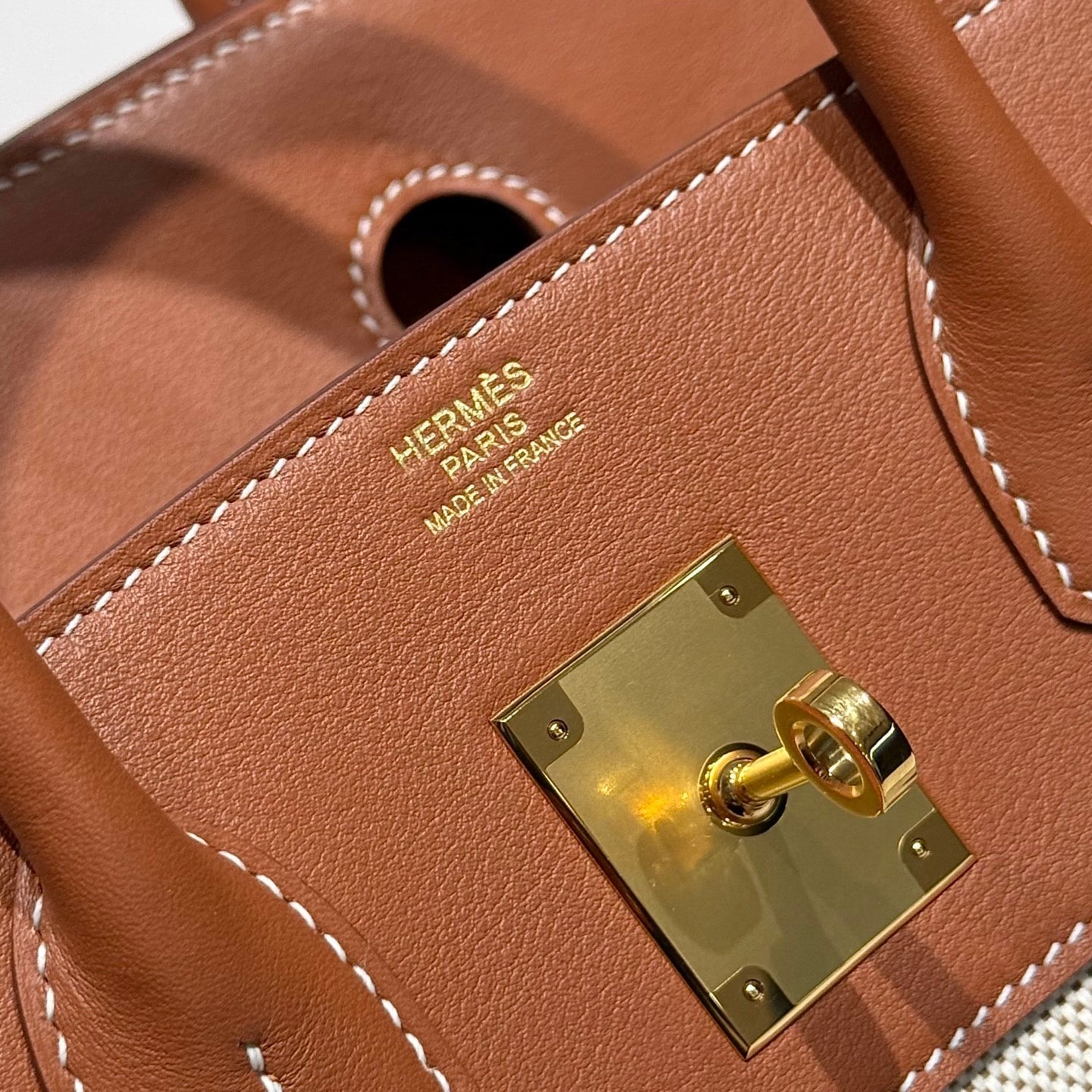 HM Birkin 30cm Golden Brown Swift Cowhide With Horse Totem Beige Canvas Fabric Ghw 249975