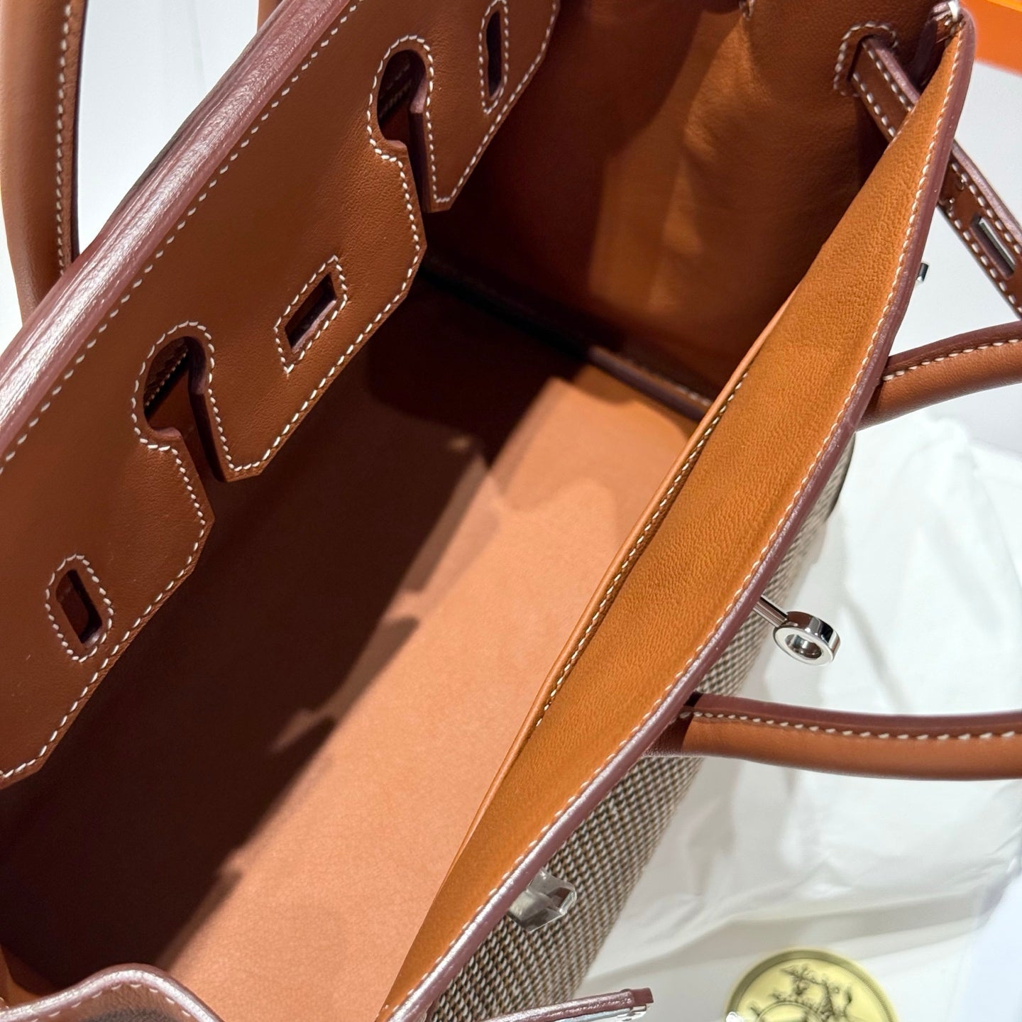 HM Birkin 25cm Golden Brown Swift Cowhide With Waffe Brown Canvas Fabric Shw 249988