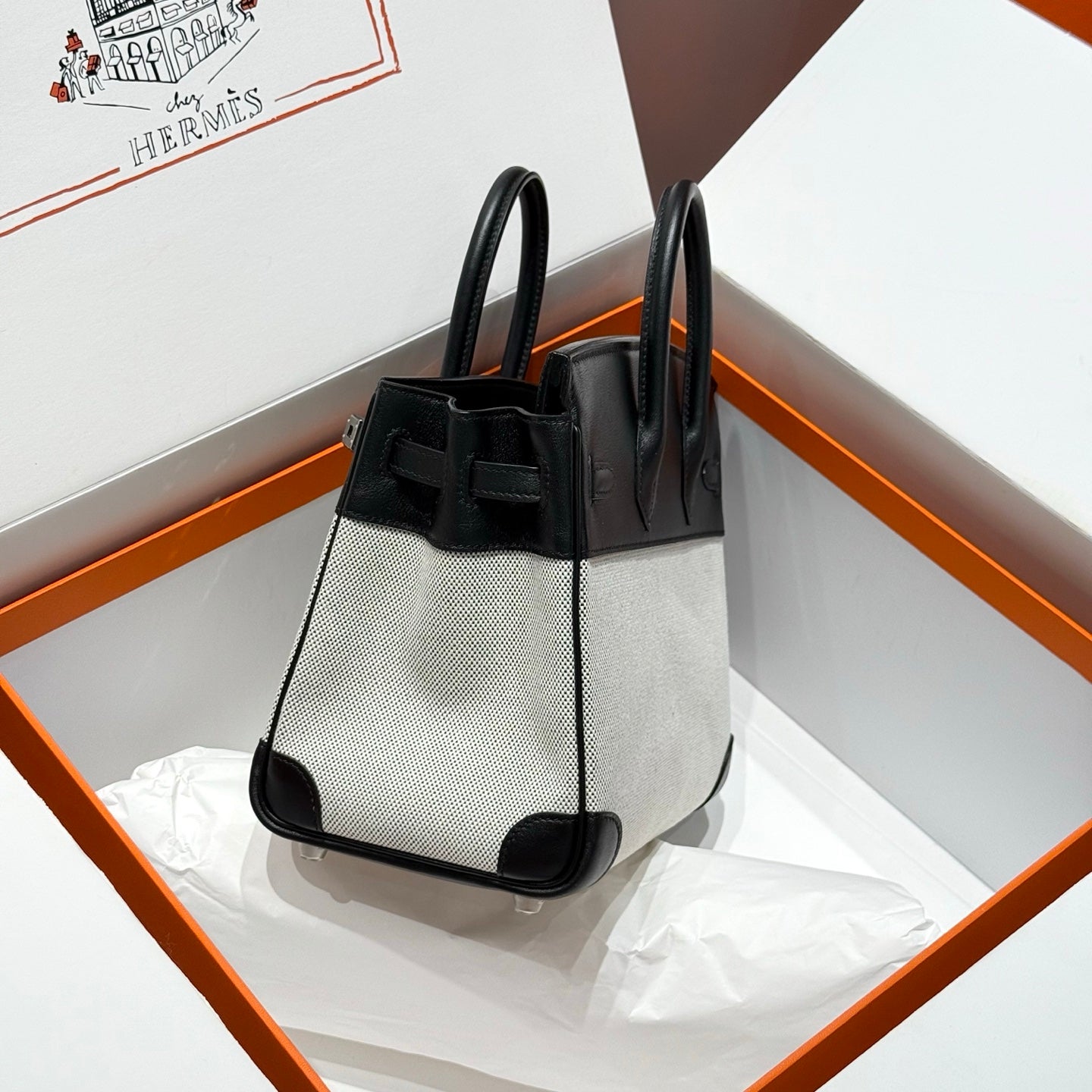 HM Birkin 25cm Black Swift Cowhide With Black White Checkered Canvas Fabric Shw 249986