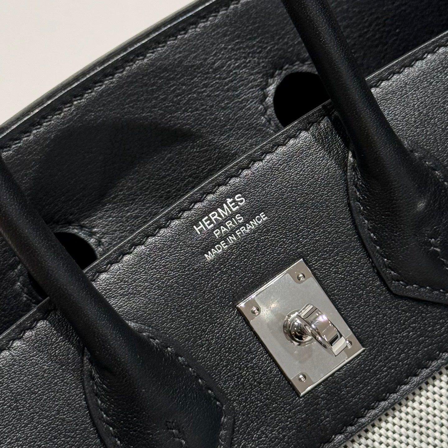 HM Birkin 25cm Black Swift Cowhide With Black White Checkered Canvas Fabric Shw 249986