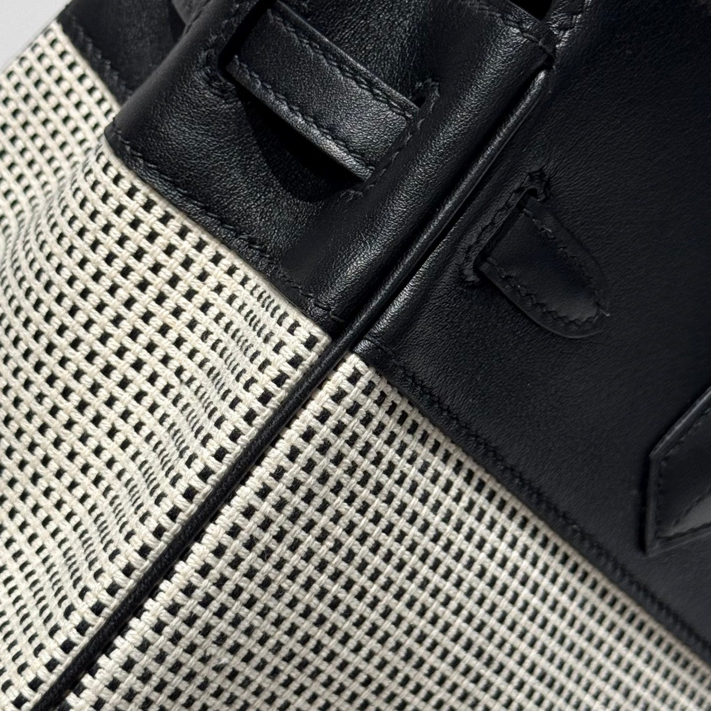 HM Birkin 25cm Black Swift Cowhide With Waffle Panda Black and White Canvas Fabric Shw 249985