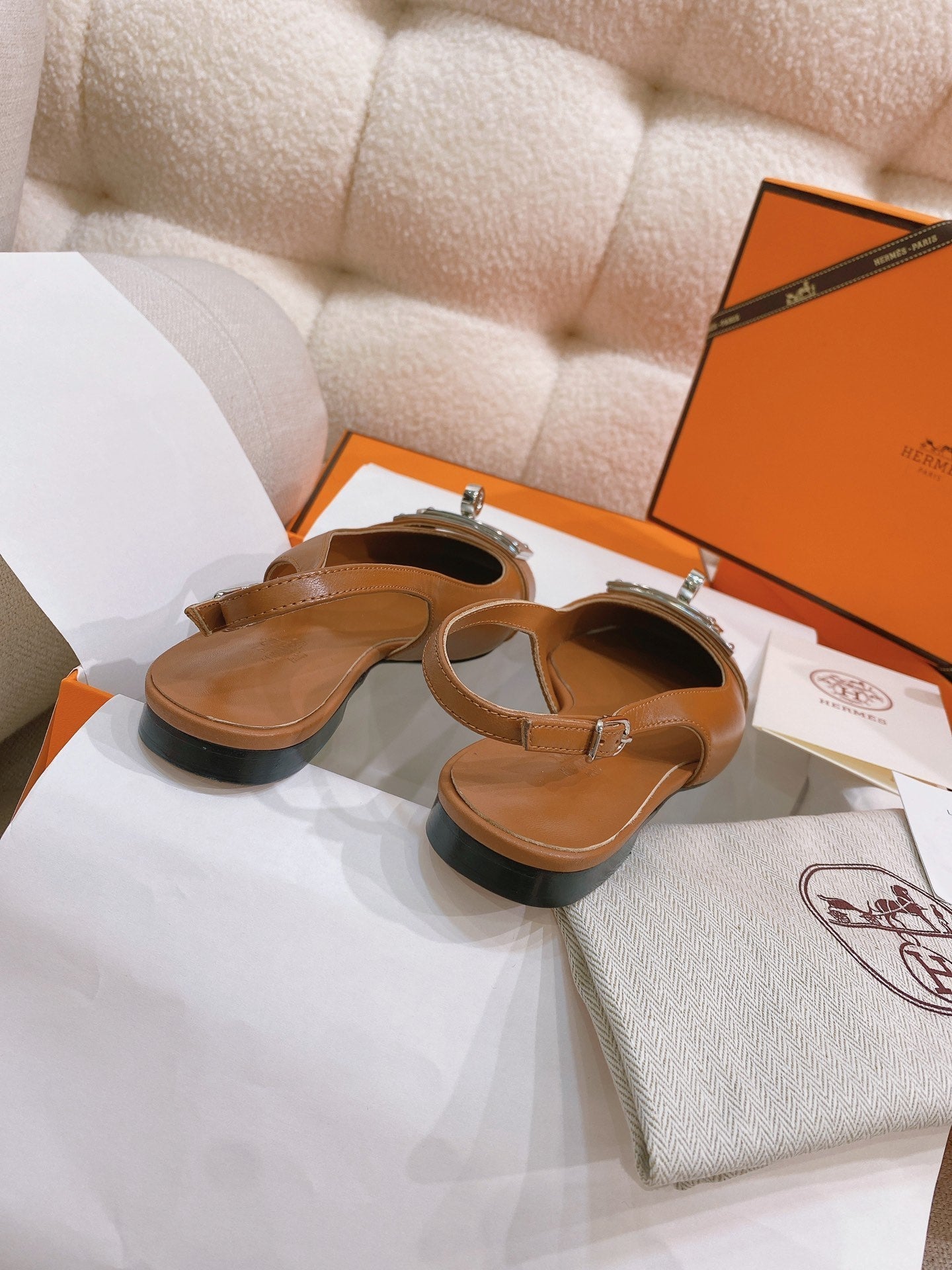 HM 26s Innocente Slingback In Caramel Brown Calfskin Silver Hardware