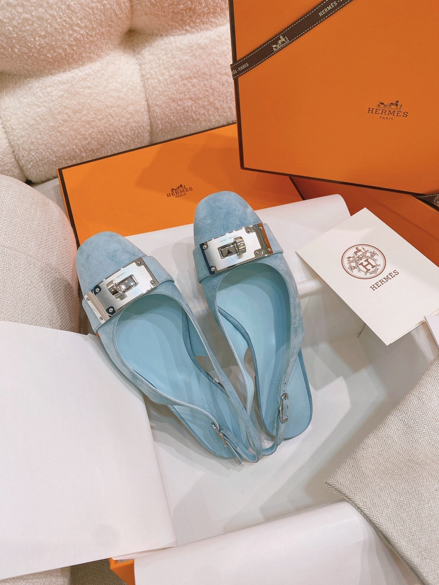 HM 26s Innocente Slingback In Light Blue Suede Silver Hardware