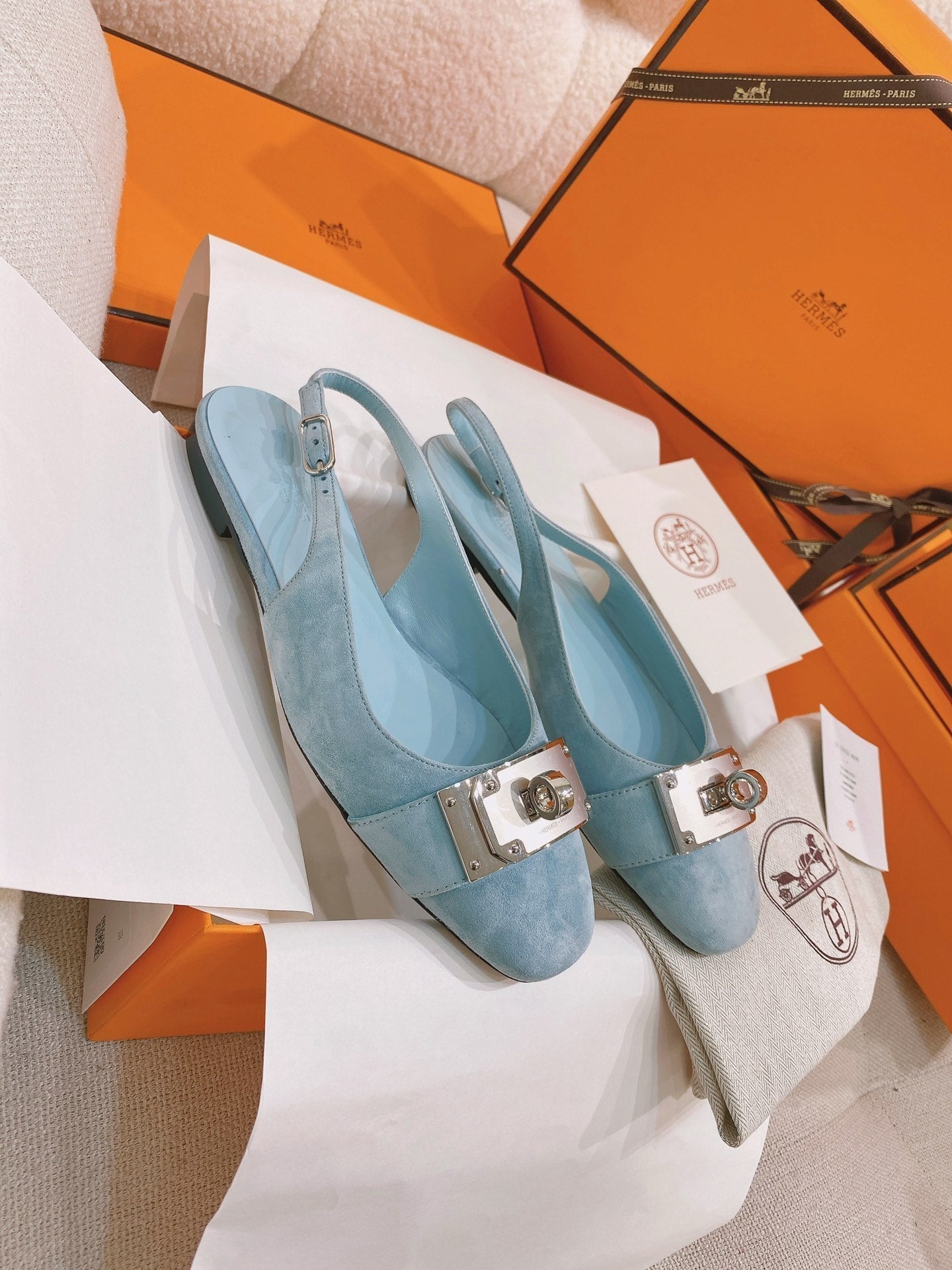 HM 26s Innocente Slingback In Light Blue Suede Silver Hardware