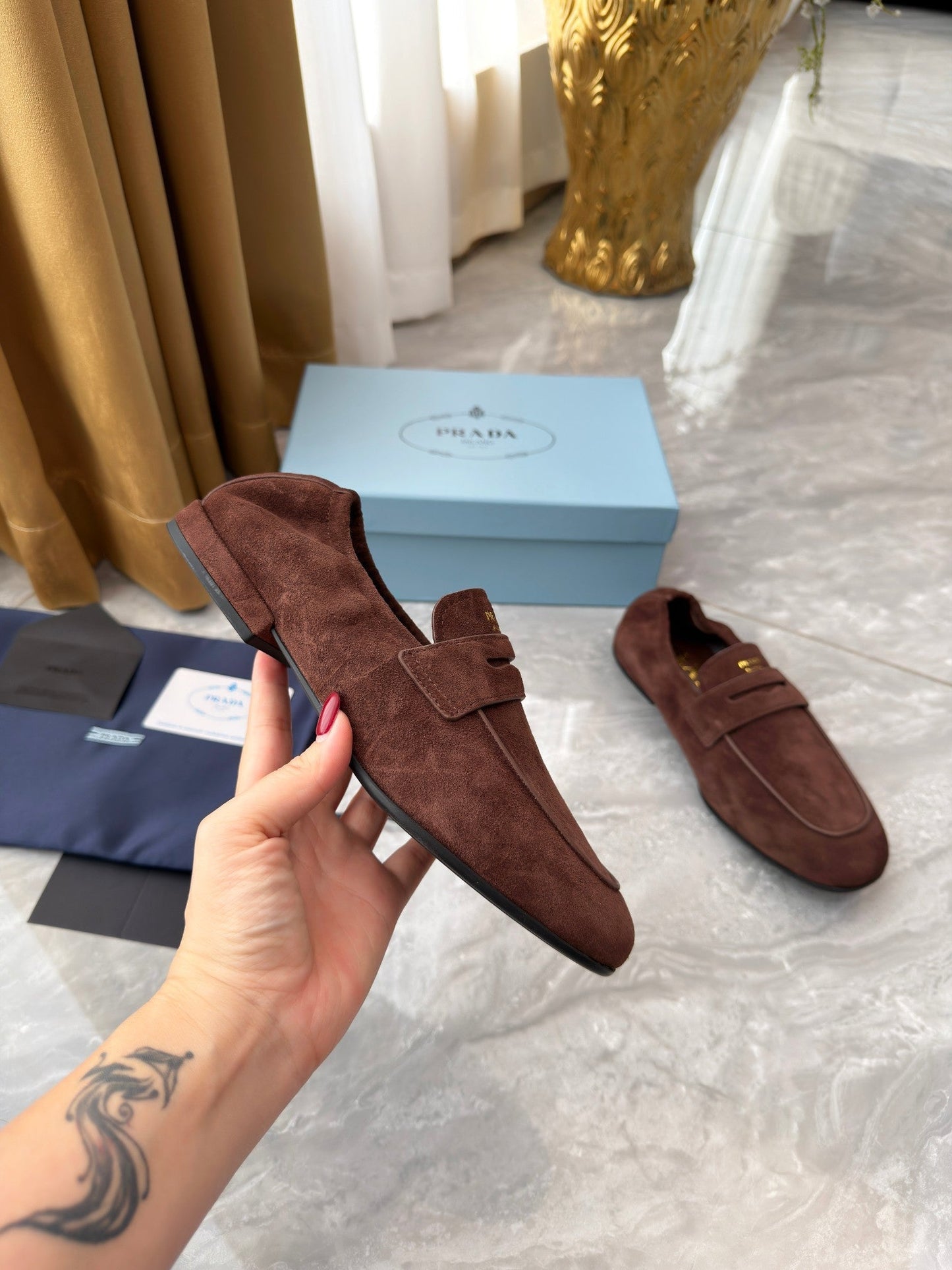 Prada 25SS Casual Elastic Loafers Warm Clay Suede 564181