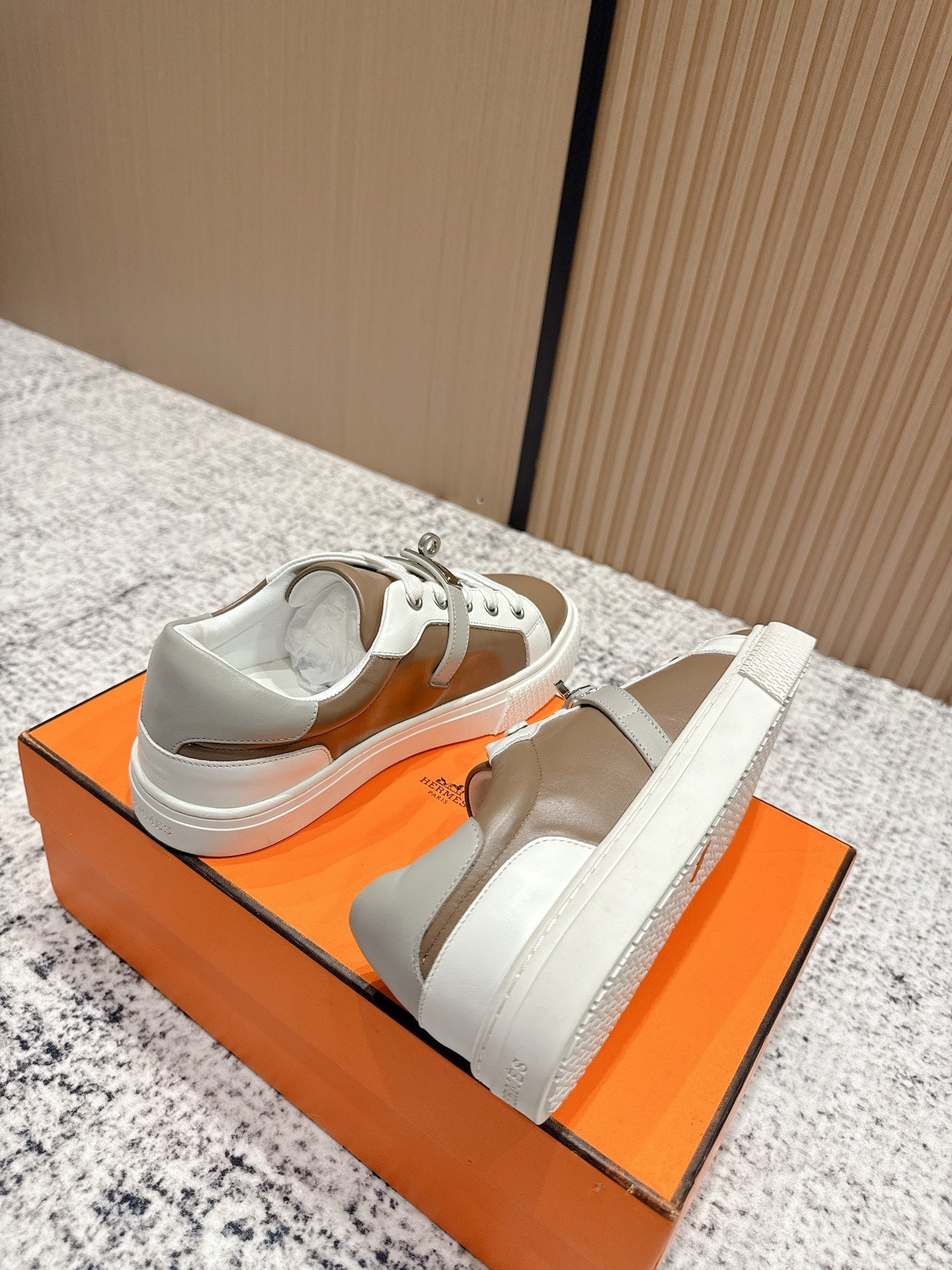 HM Casual Sneakers  Buckle Taupe White Leather