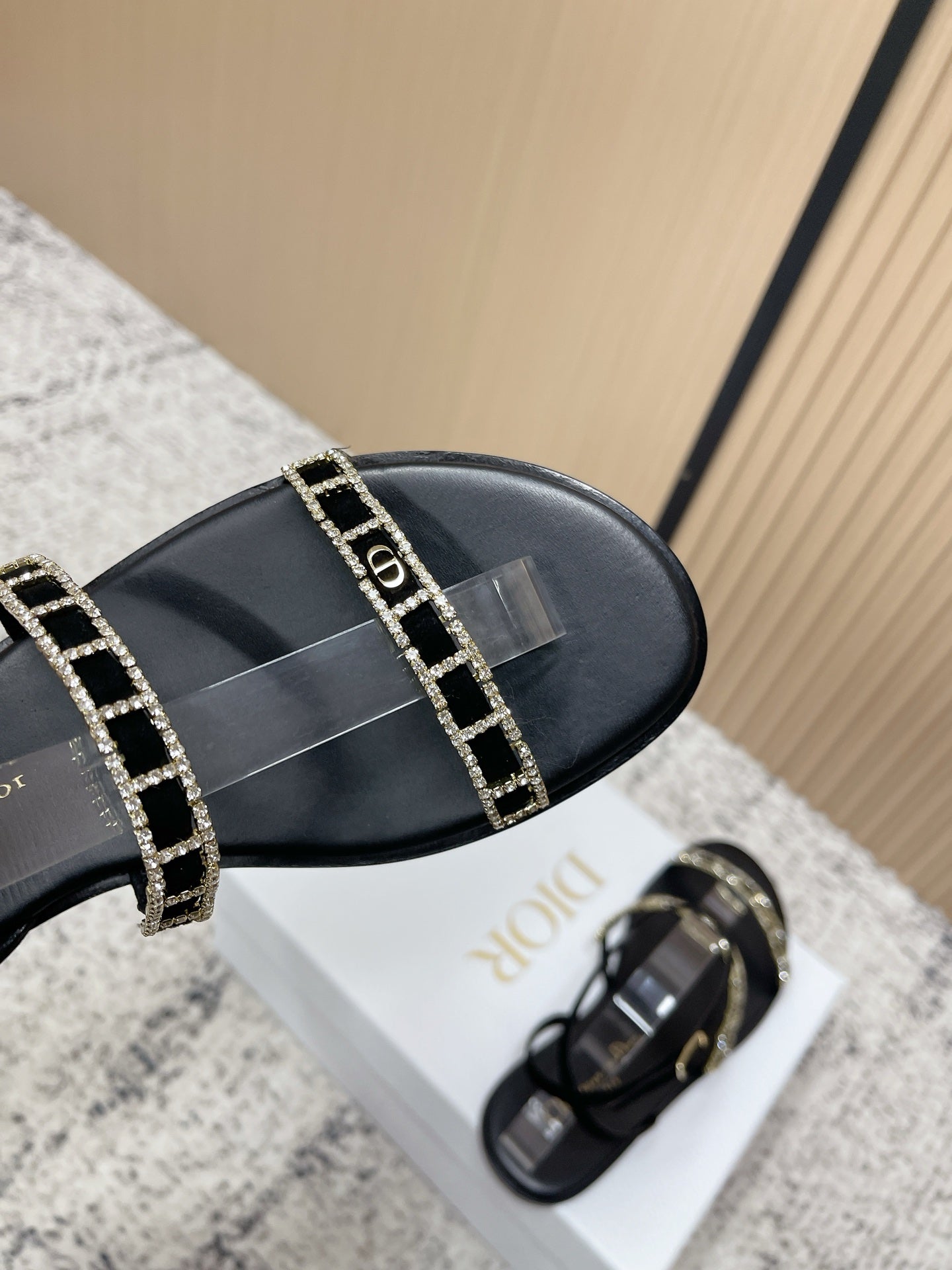 CD 26s Crystal Sandals Black Genuine Leather 643498