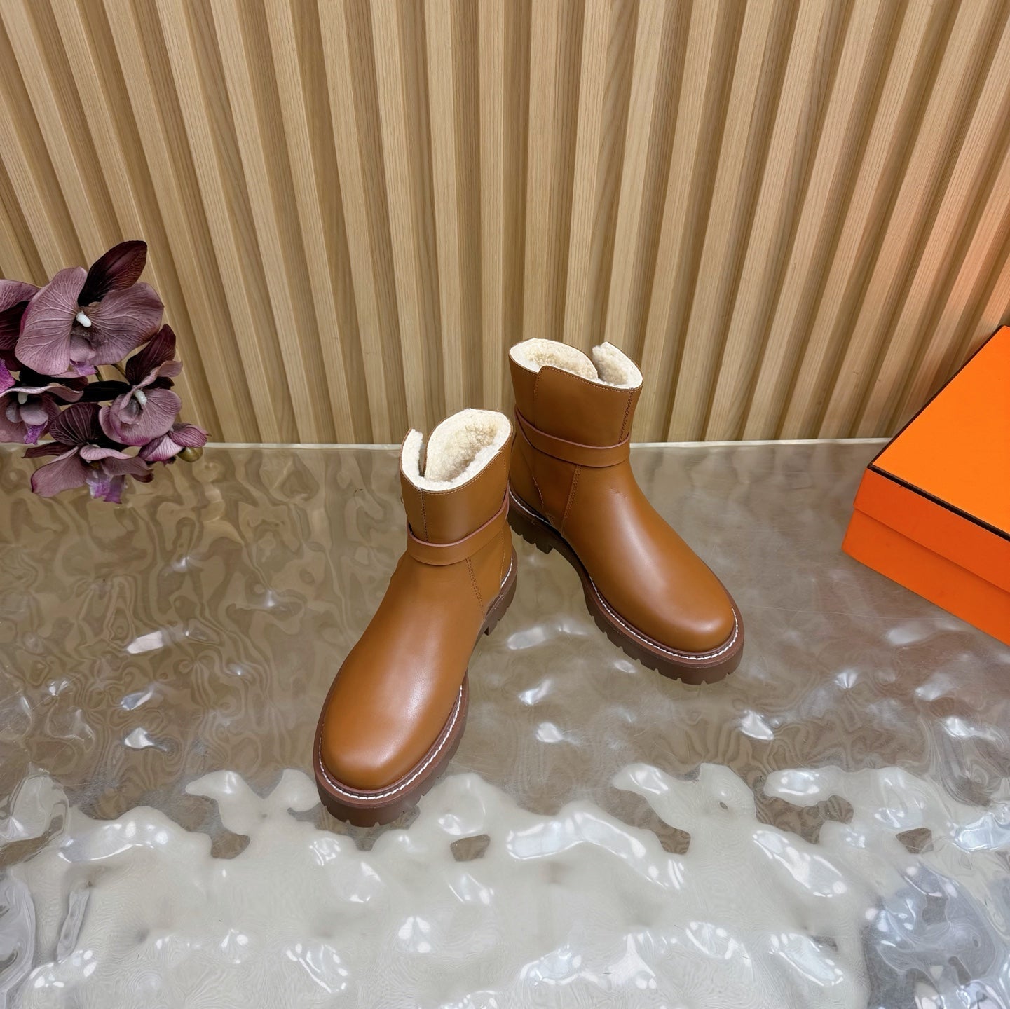 HM Jeff Ankle Boots Brown Nappa Leather Shearling 537933