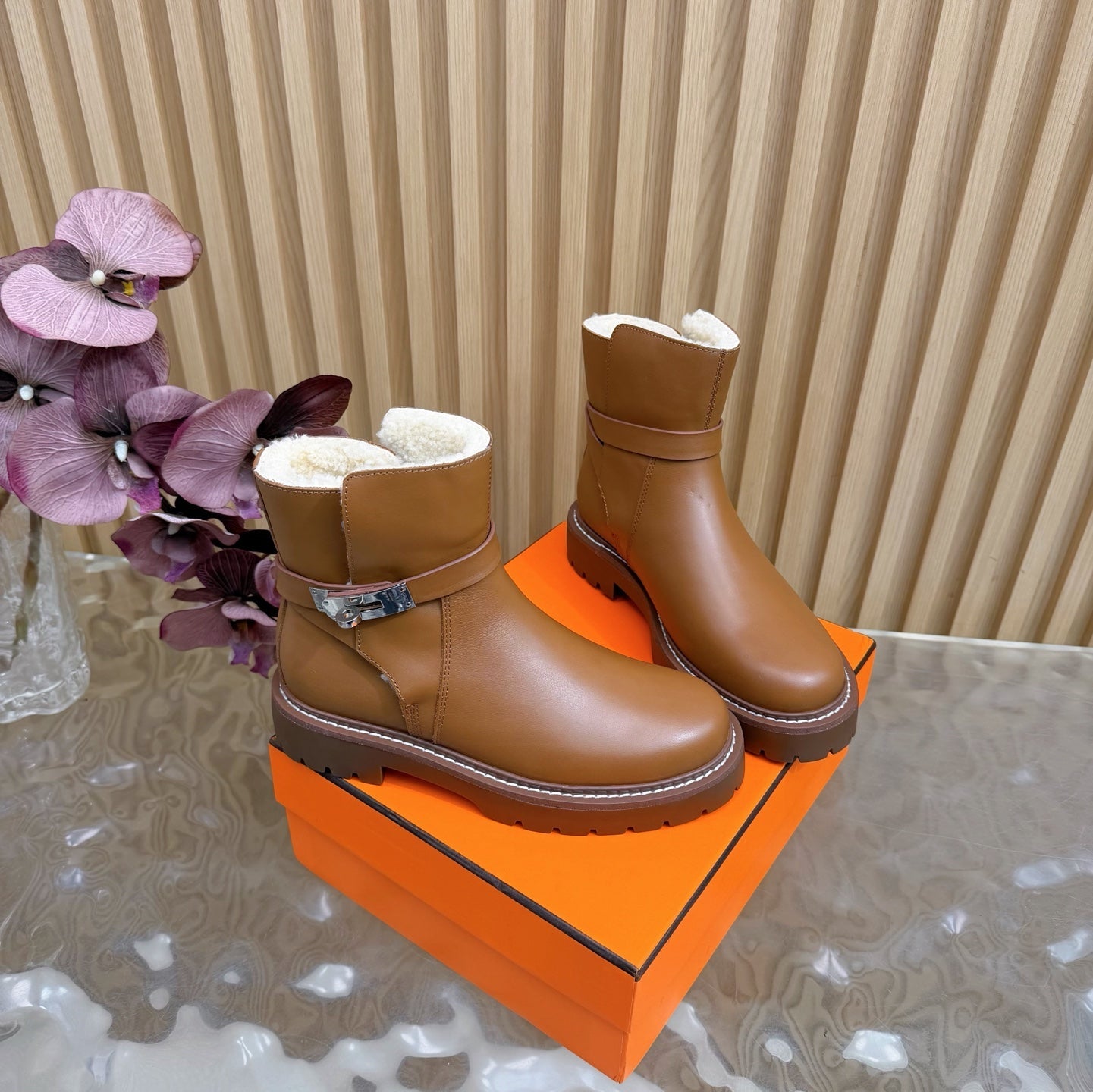 HM Jeff Ankle Boots Brown Nappa Leather Shearling 537933