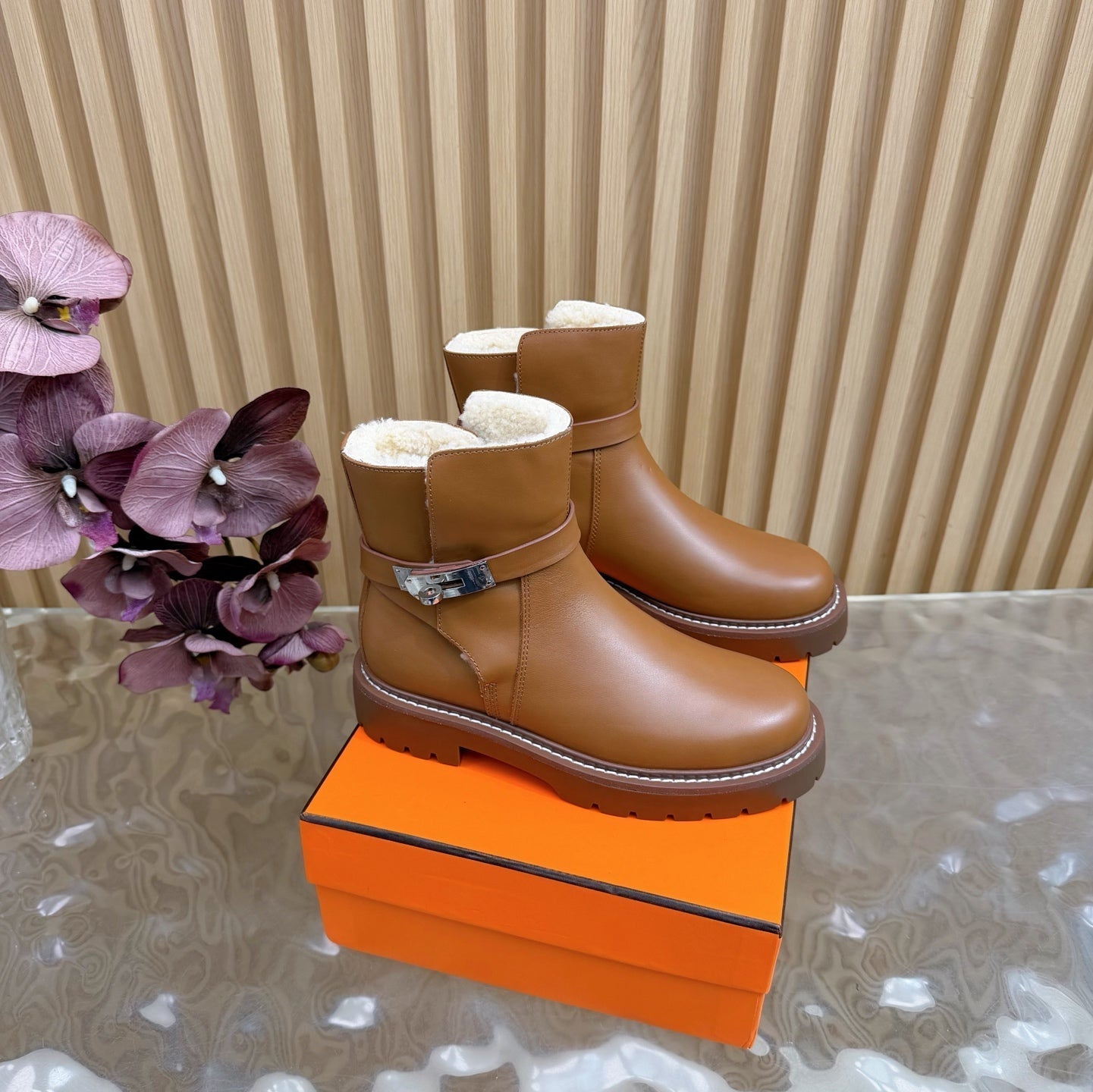 HM Jeff Ankle Boots Brown Nappa Leather Shearling 537933
