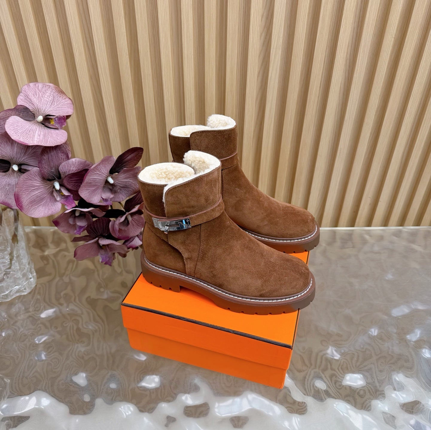 HM Jeff Ankle Boots Brown Suede Shearling 537935