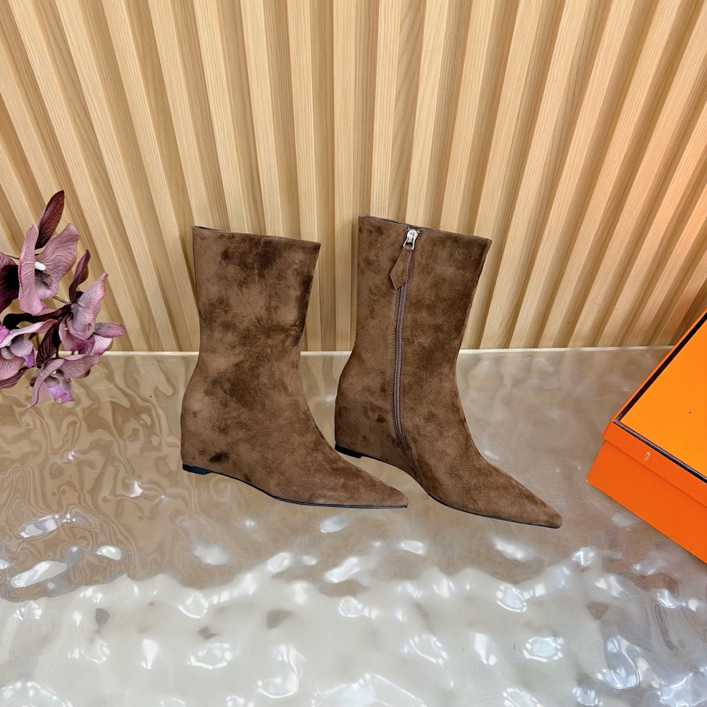 HM Leonie Ankle Boots 7cm Dark Brown Suede  589199
