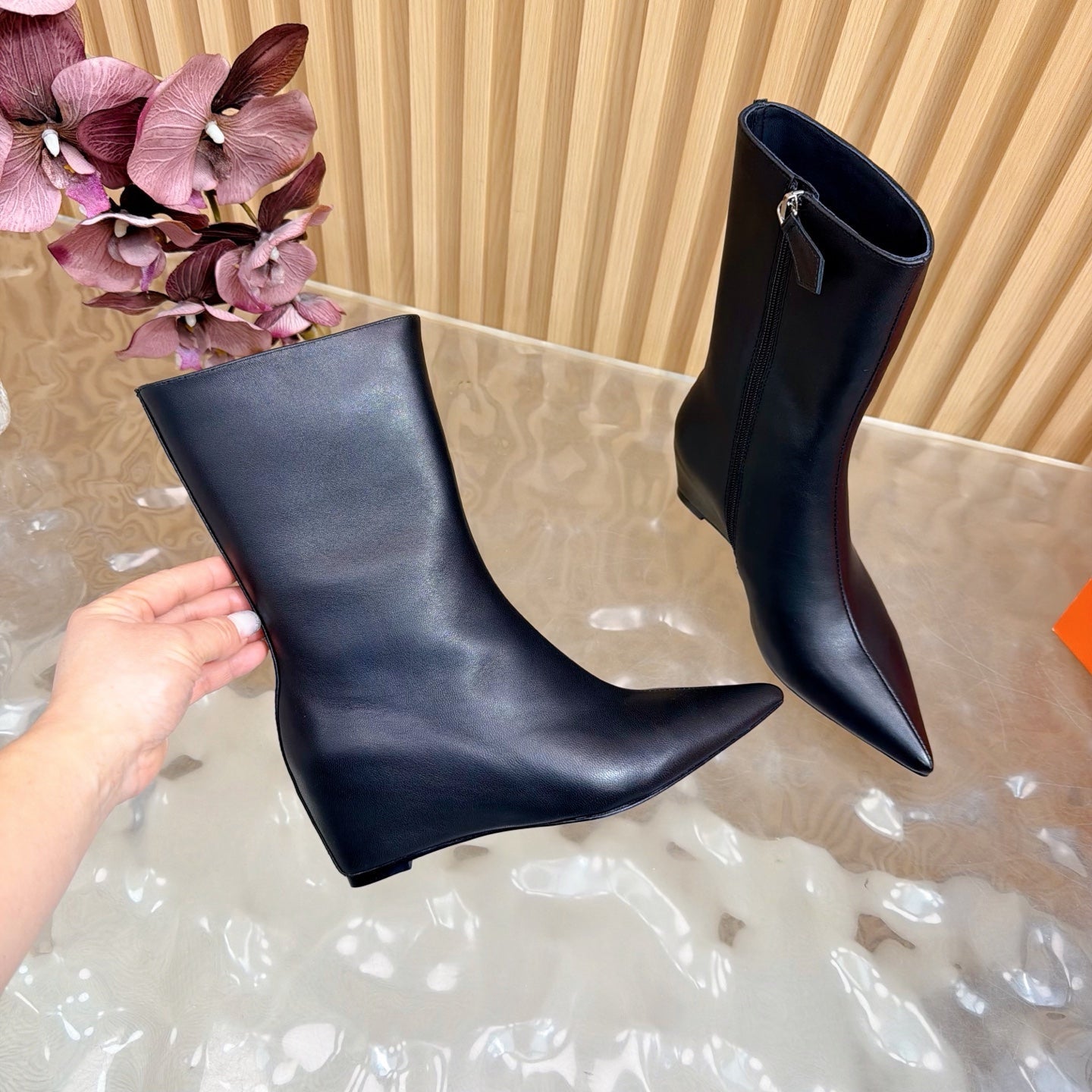 HM Leonie Ankle Boots 7cm Black Sheepskin 589201