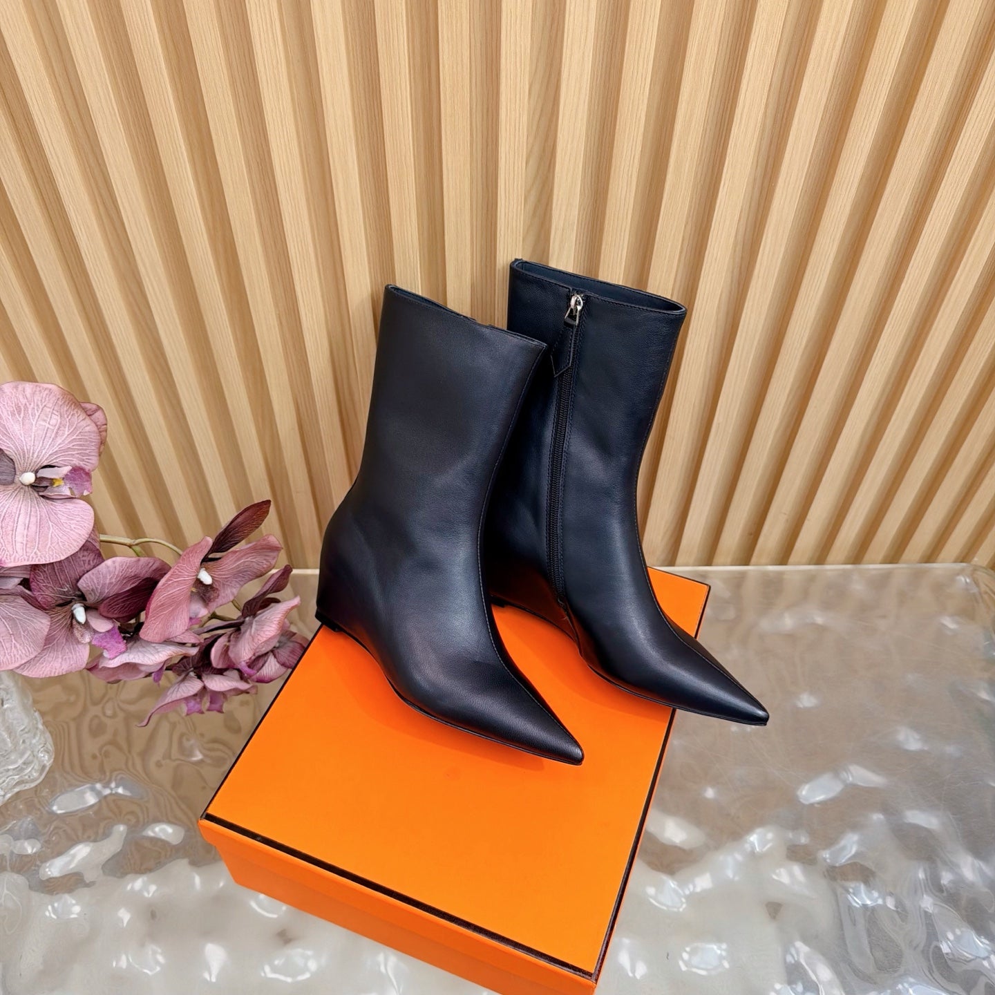 HM Leonie Ankle Boots 7cm Black Sheepskin 589201