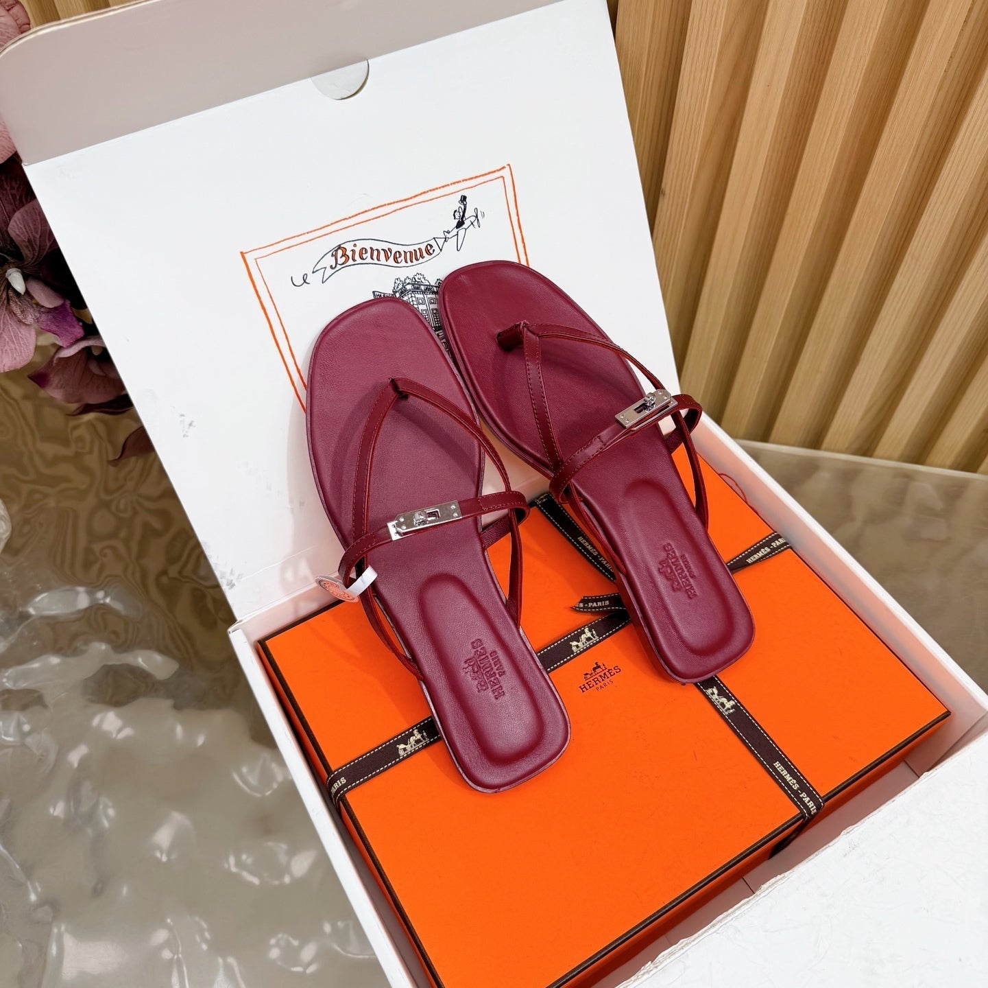 HM Miss Flip-Flops Burgundy Calfskin 589204