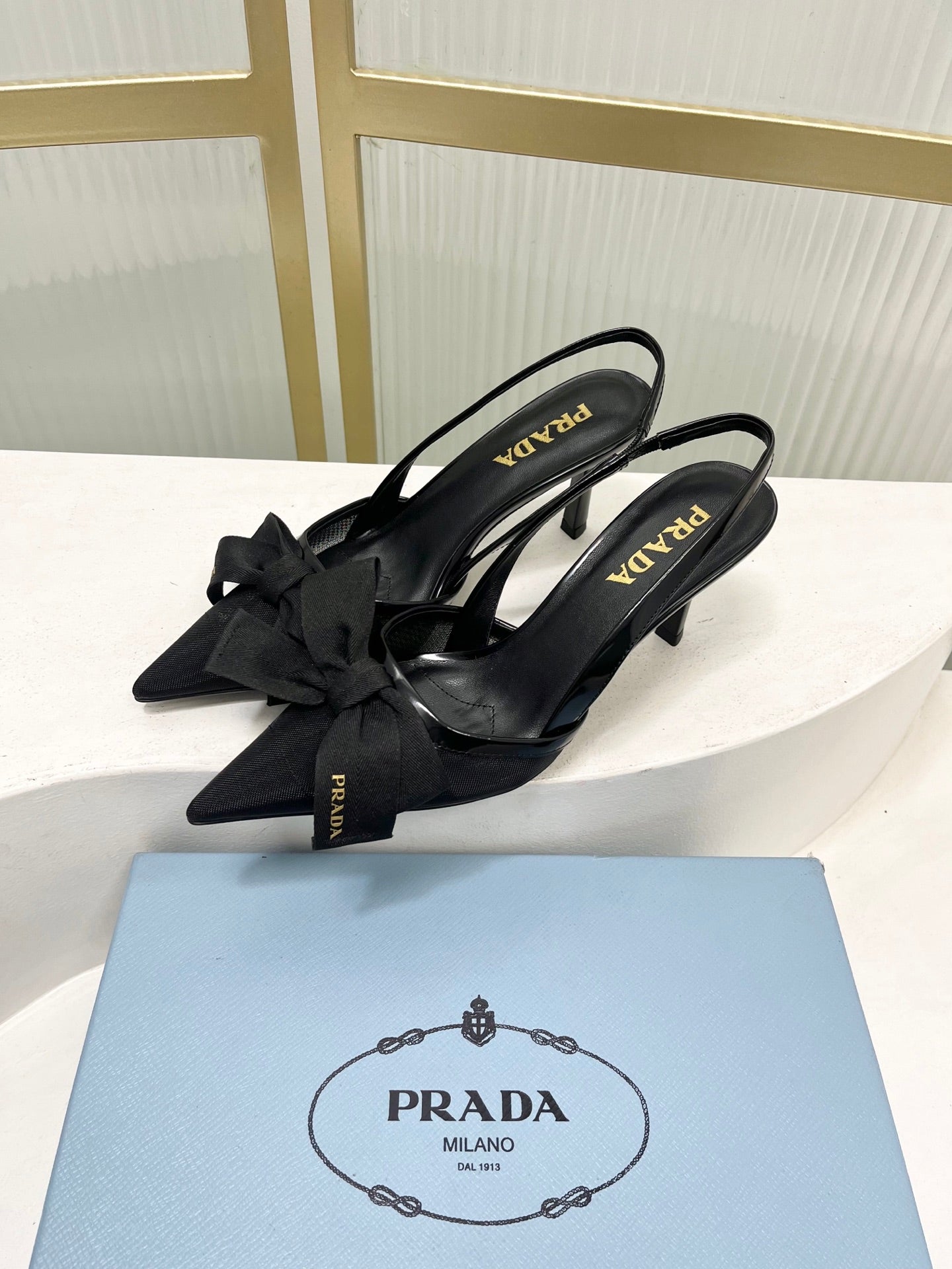 Prada Mesh Stiletto Sandals 7.5 Black Sheepskin 606008