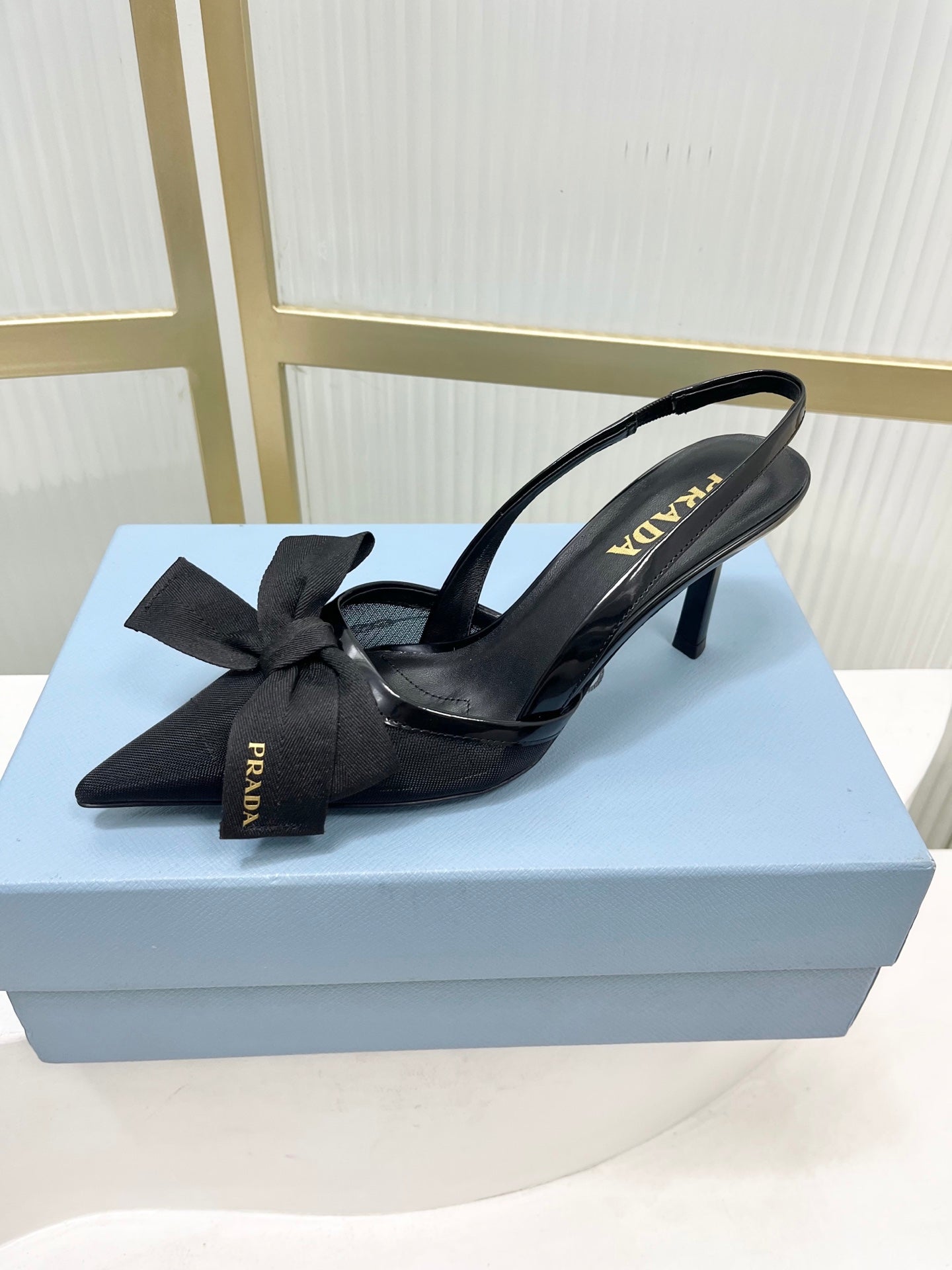 Prada Mesh Stiletto Sandals 7.5 Black Sheepskin 606008
