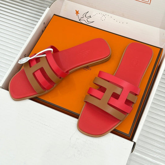 HM 26s Strappy Flat Sandals Brown Red Sheepskin 905781