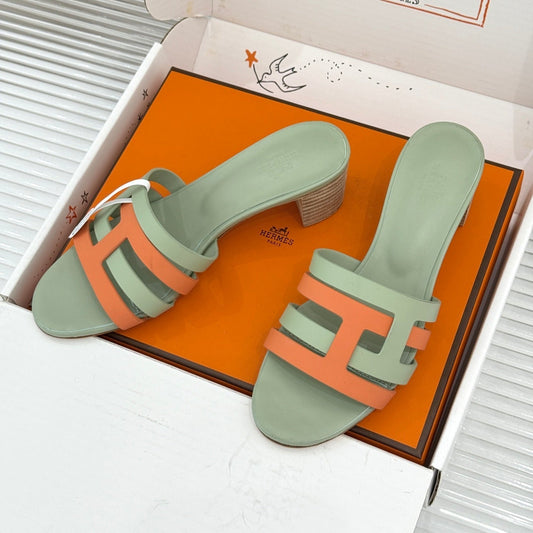 HM 26s Strappy Sandals Orange Green Sheepskin 905788