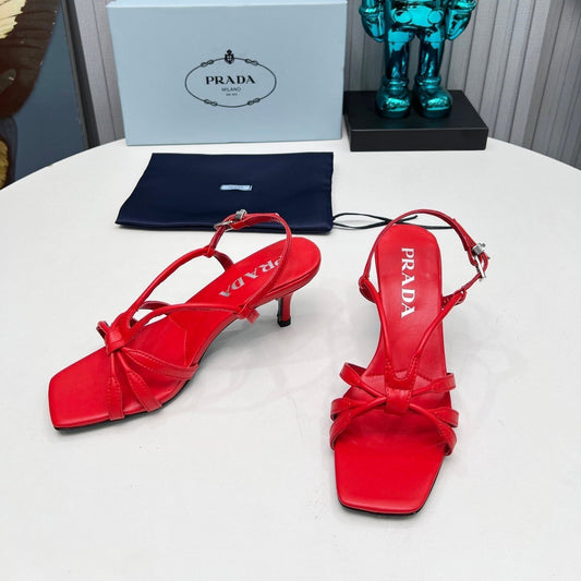 Prada 26s Strappy Sandals Stiletto Heel 60mm In Dark Red Calfskin