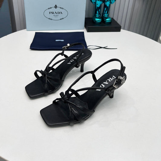 Prada 26s Strappy Sandals Stiletto Heel 60mm In Black Calfskin