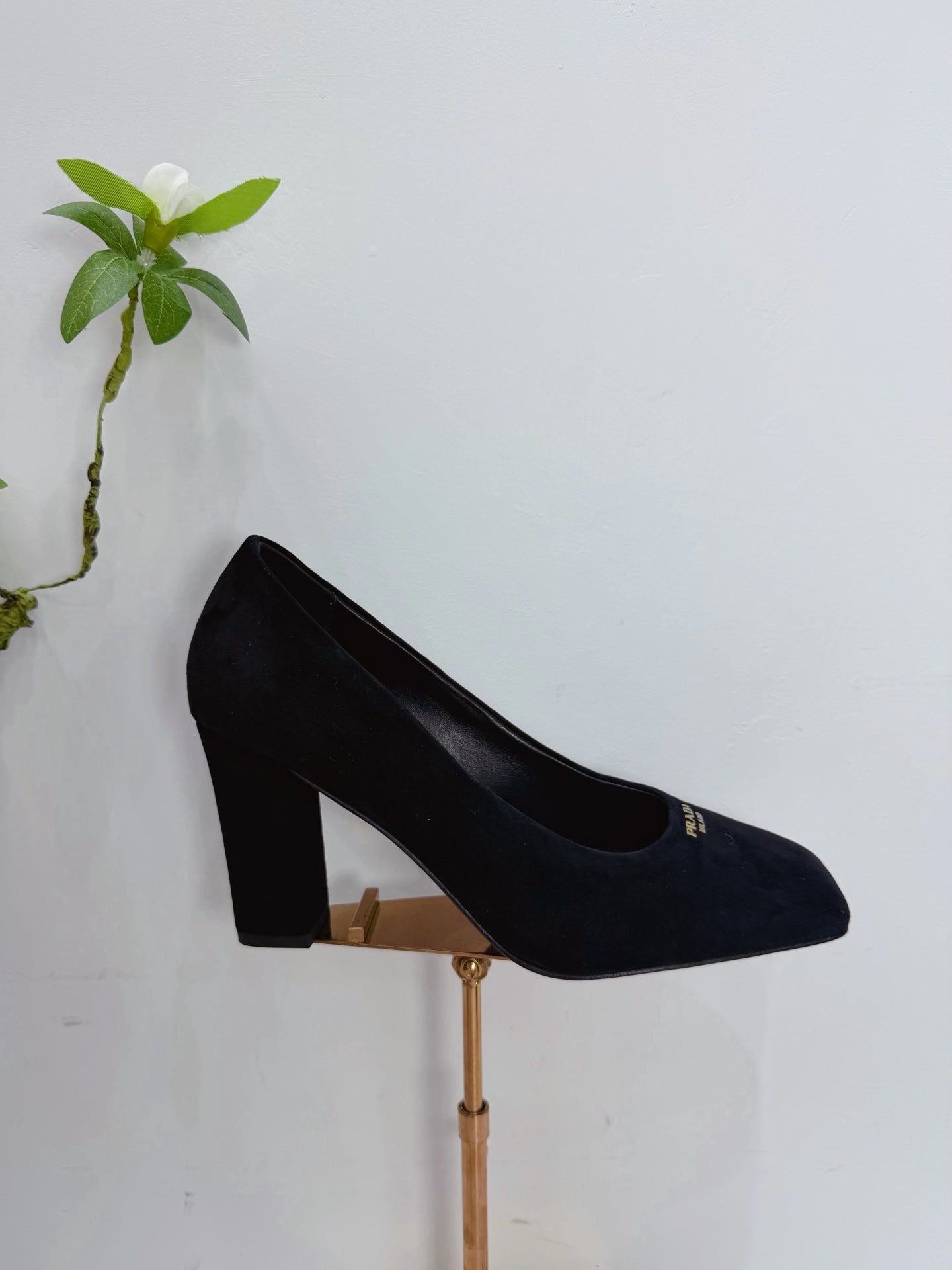 PRA 26SS Square-toe Block Heels 85 Black Suede 592360