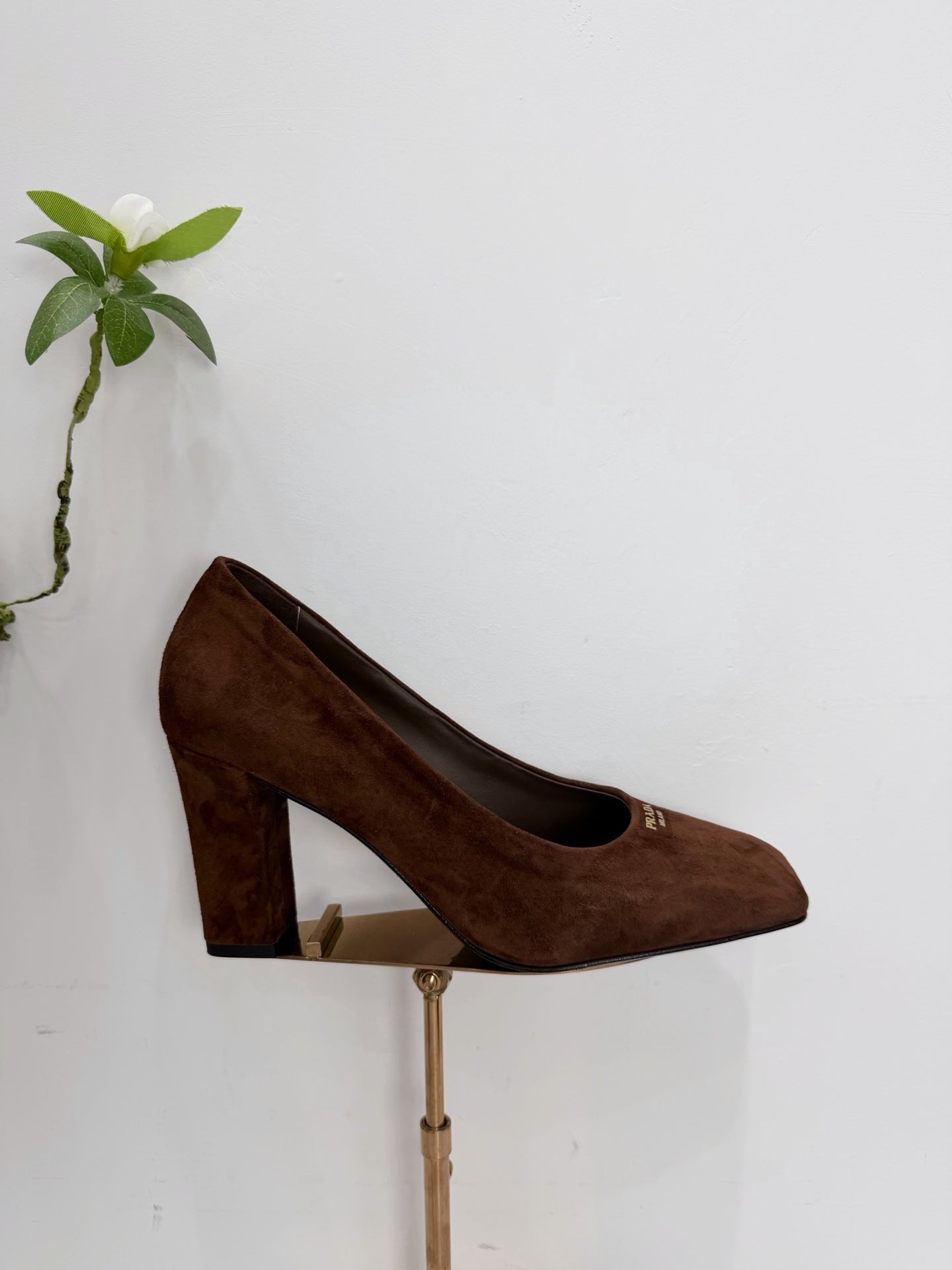 PRA 26SS Square-toe Block Heels 85 Dark Brown Suede 592362