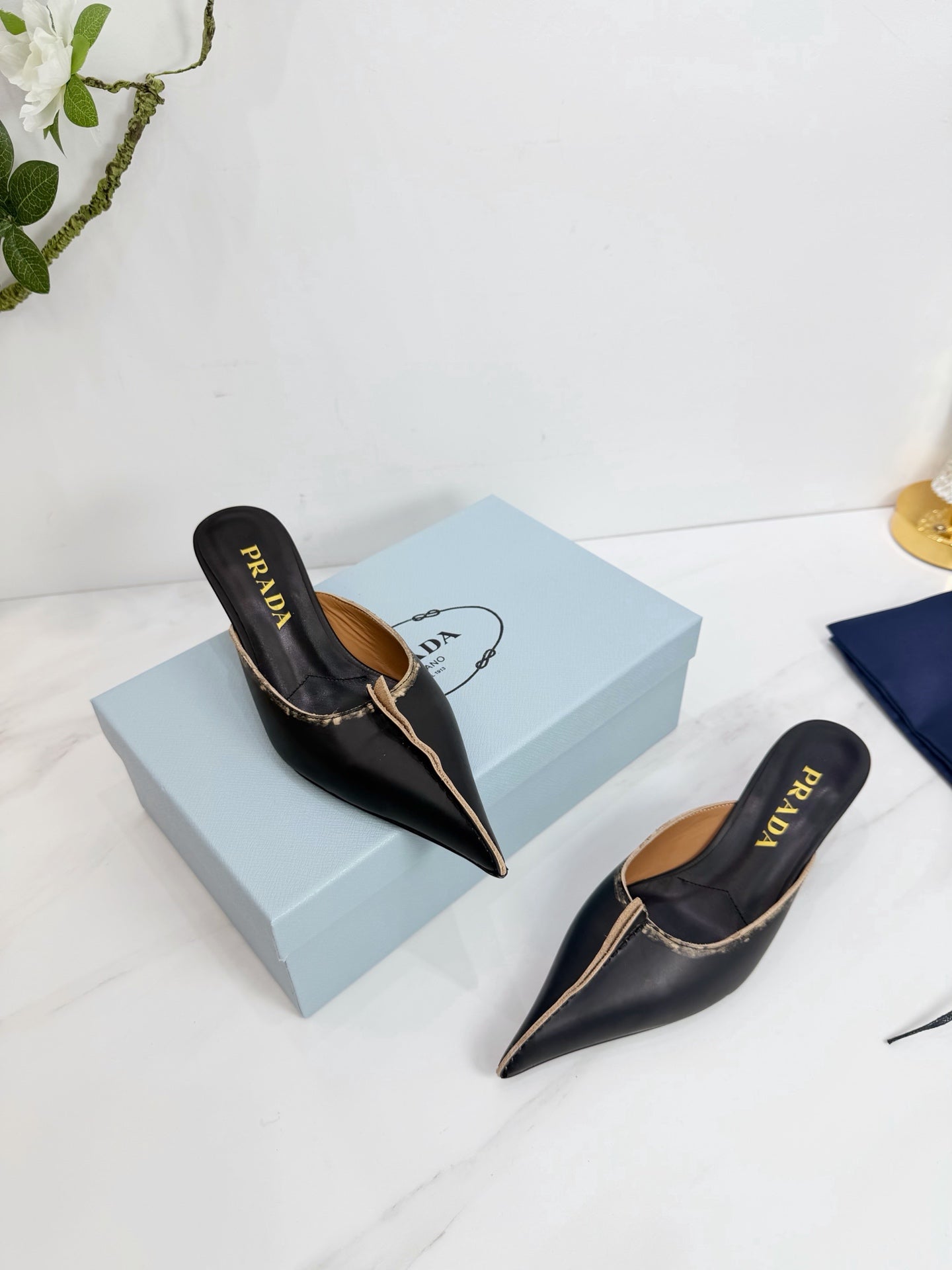 PRA 26SS High Heel Mule 55 Black Beige Cowhide 592408