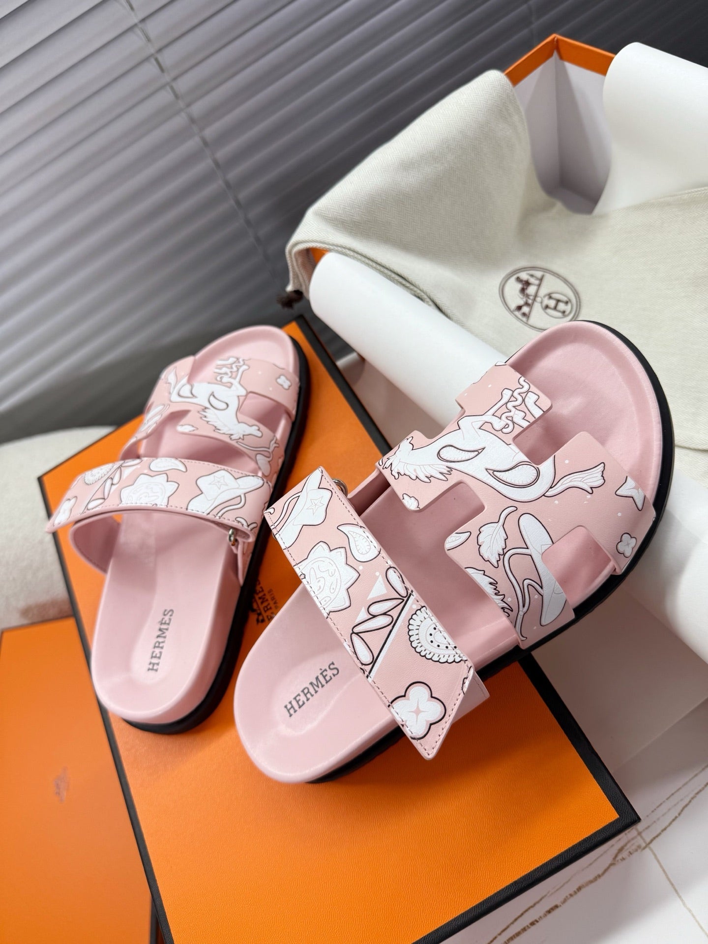 HM Chypre Sandal Pink pastel Pattern Cowhide 205492
