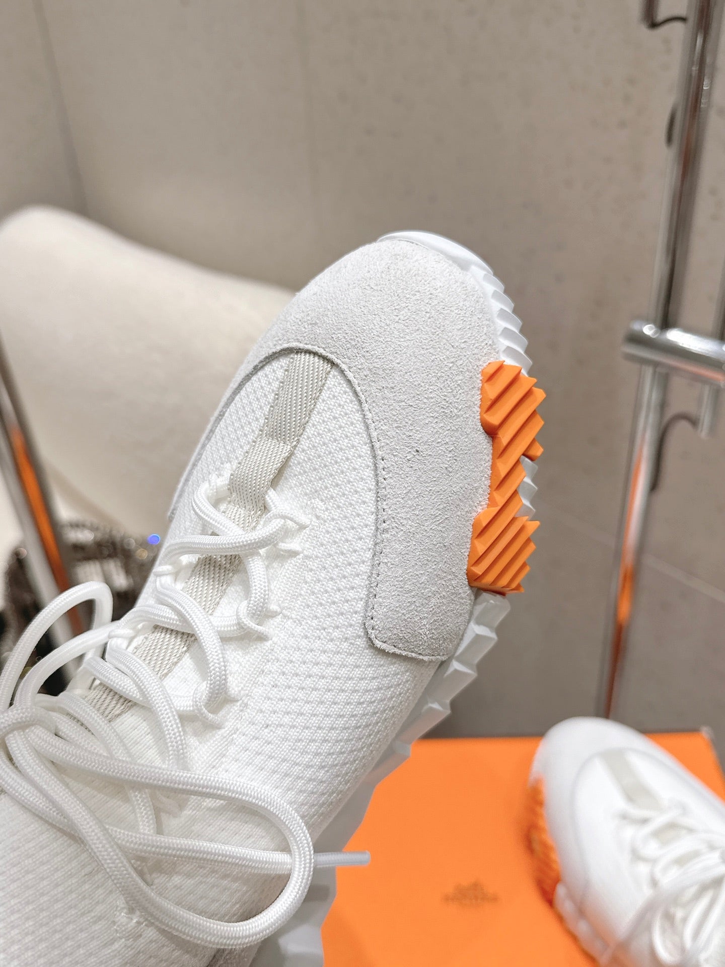 HM Lift Slip-On Sneaker White Orange Black Fabric Suede 608248
