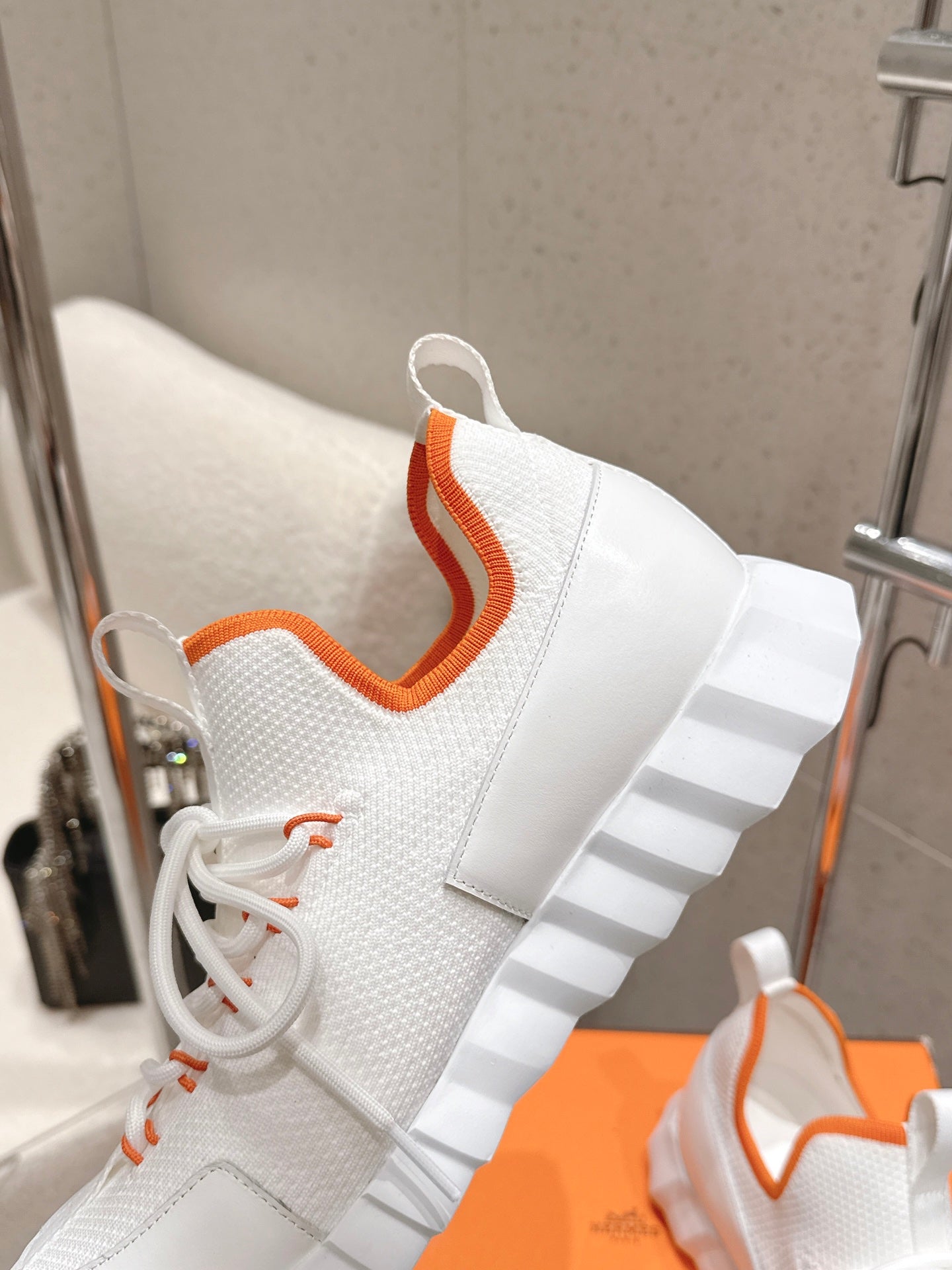 HM Lift Slip-On Sneaker White Orange Blue Fabric Suede 608249