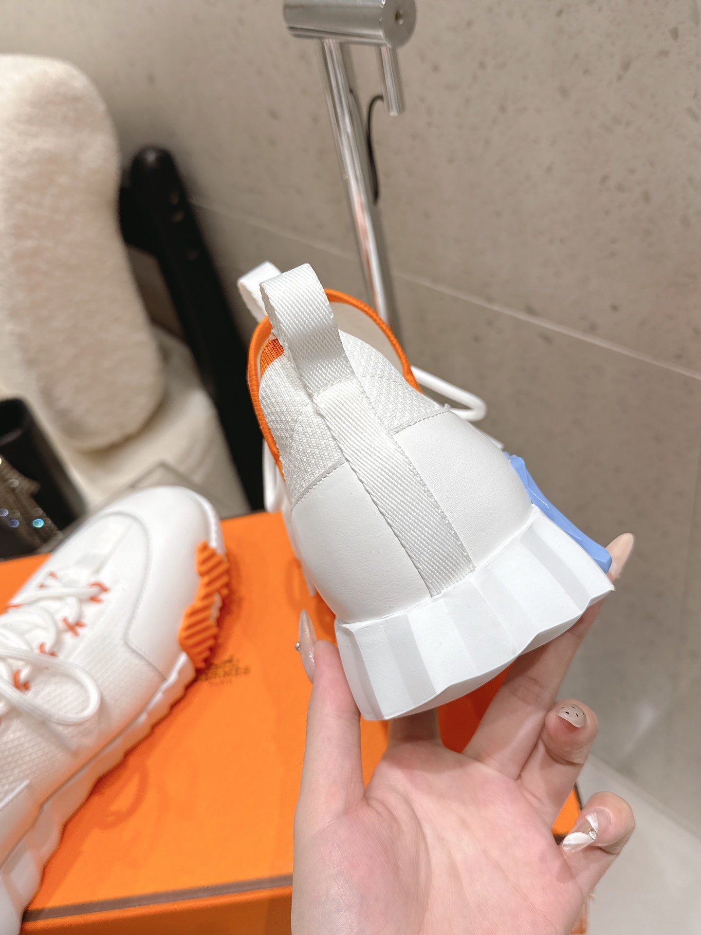 HM Lift Slip-On Sneaker White Orange Blue Fabric Suede 608249