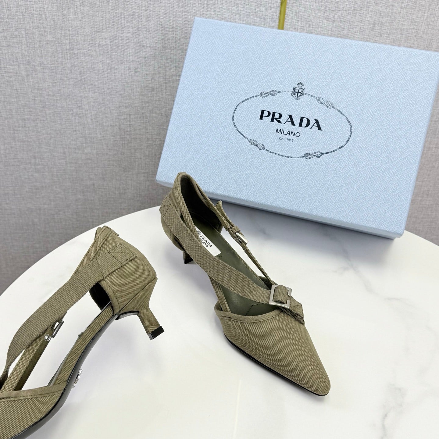 Prada Pumps 4.5cm Olive Green Canvas 639959