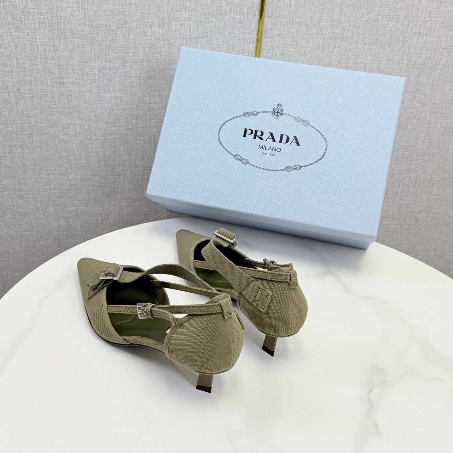 Prada Pumps 4.5cm Olive Green Canvas 639959