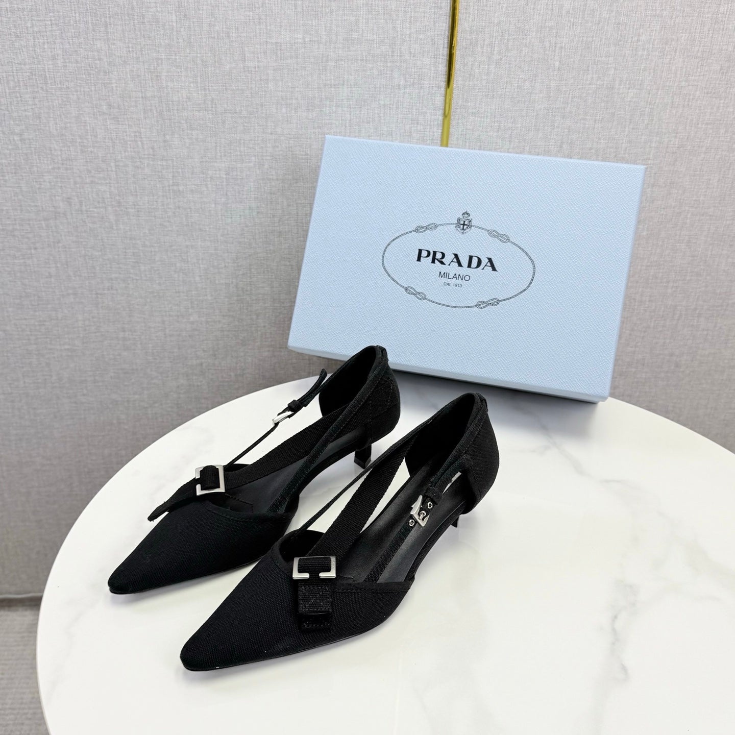 Prada Pumps 4.5cm Black Canvas 639960