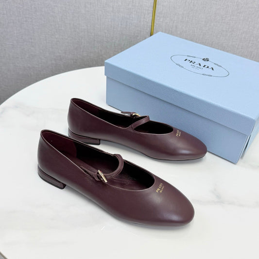 Prada 26s Ballerina Flats Strap With Buckle Deep Burgundy Nappa Leather 973281