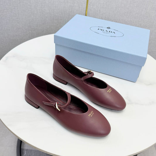Prada 26s Ballerina Flats Strap With Buckle Burgundy Nappa Leather 973282